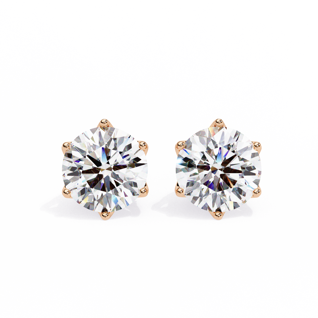 Crown-Inspired Solitaire Stud Earrings (Rose Gold)