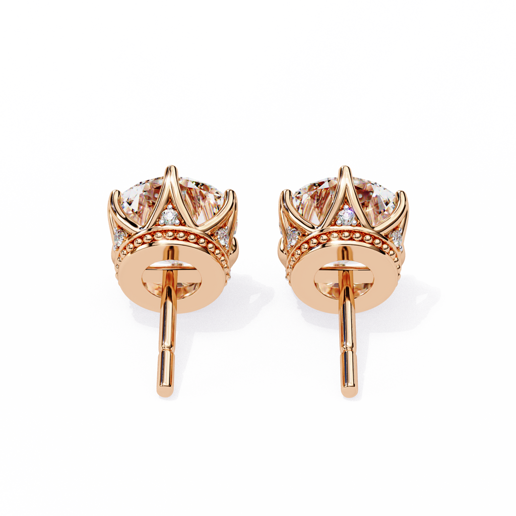 Crown-Inspired Solitaire Stud Earrings (Rose Gold)