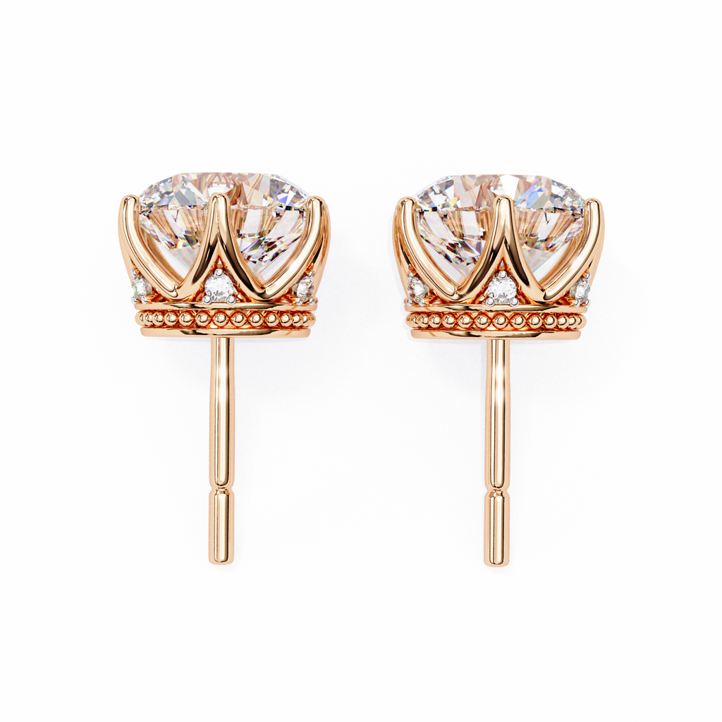 Crown-Inspired Solitaire Stud Earrings (Rose Gold)
