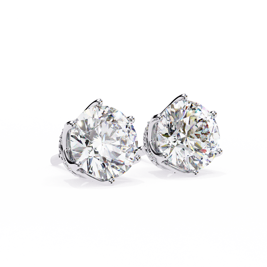Crown-Inspired Solitaire Stud Earrings (White Gold)