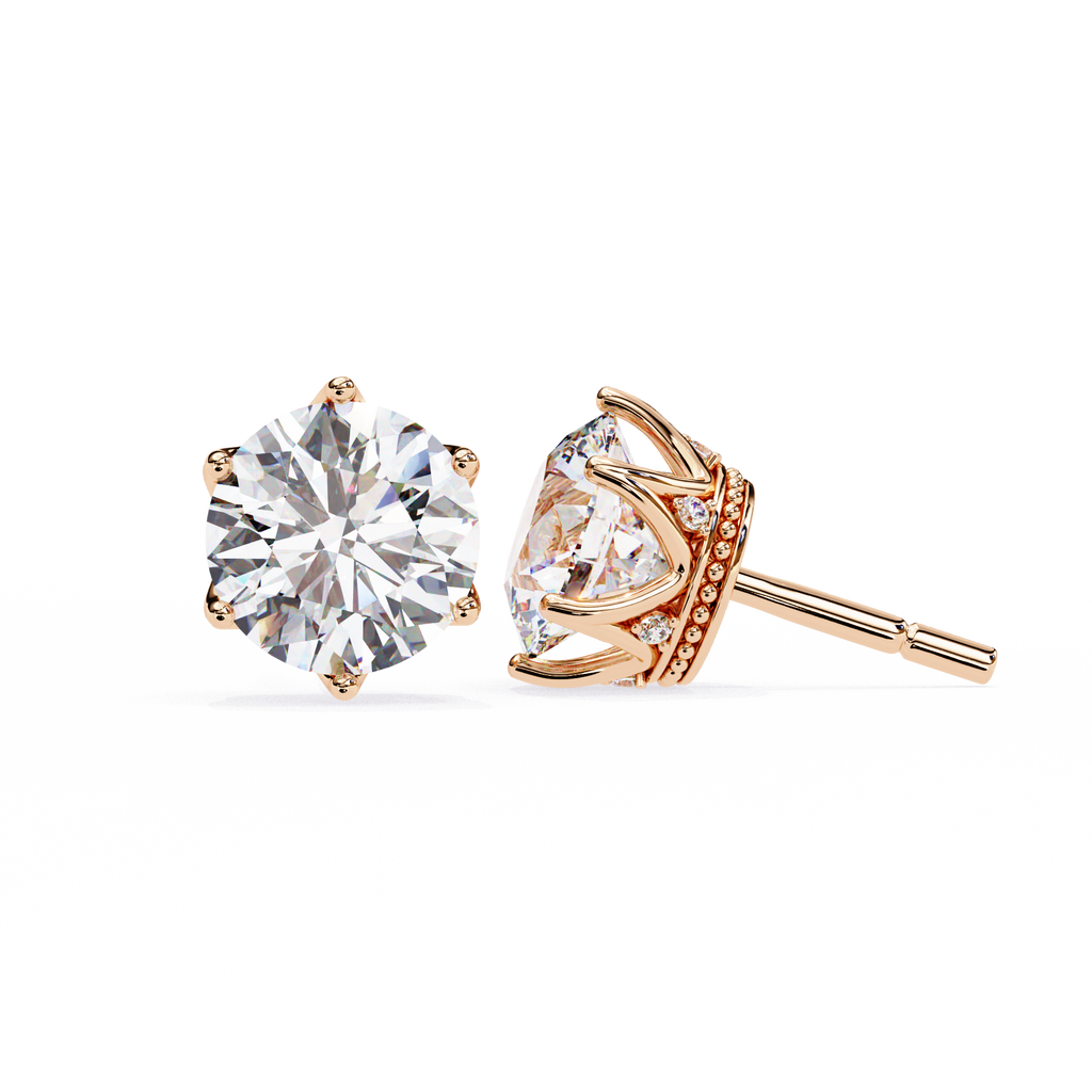 Crown-Inspired Solitaire Stud Earrings (Rose Gold)
