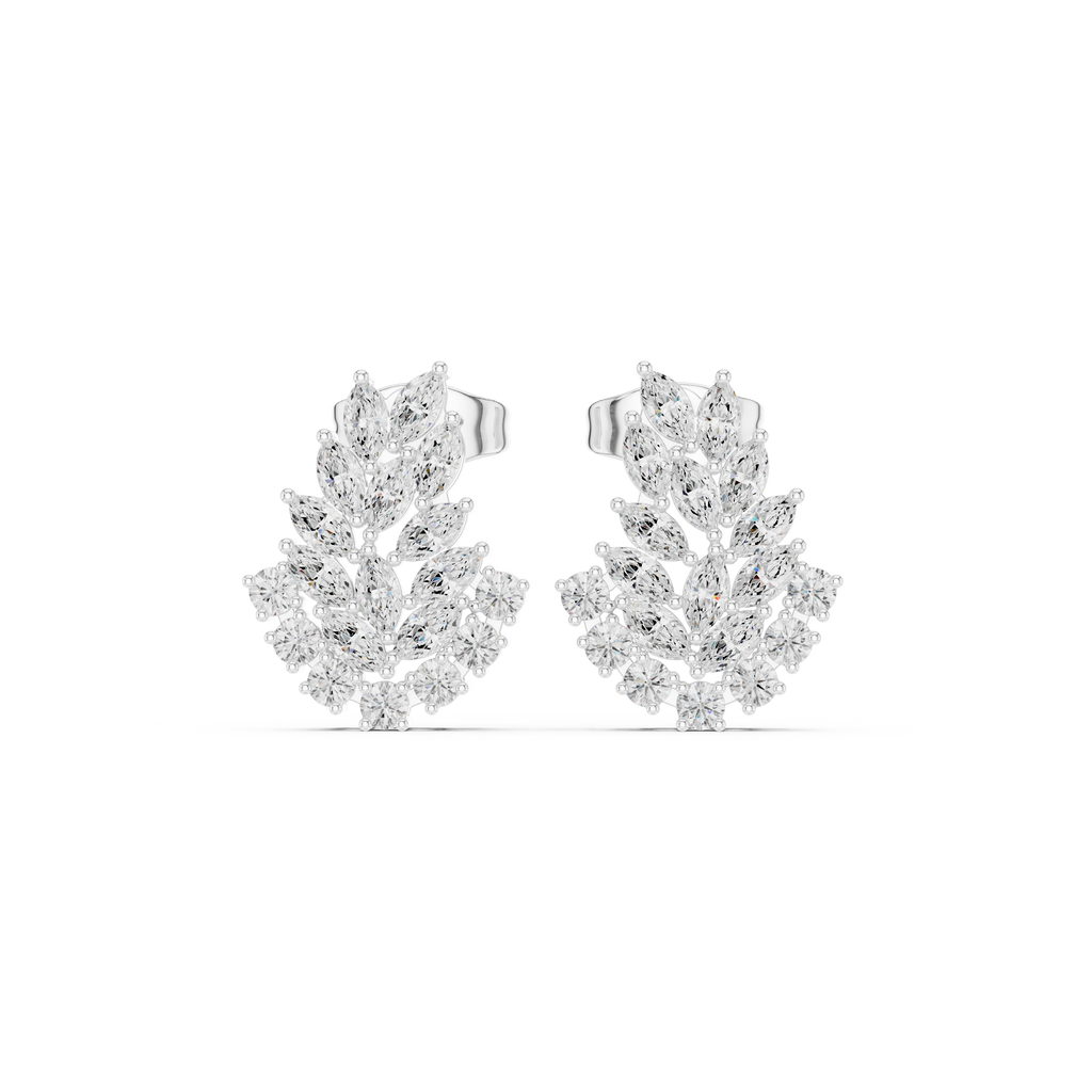 Leaf Cluster CZ Earrings in 925 Sterling Silver – 0.80 Ct TW