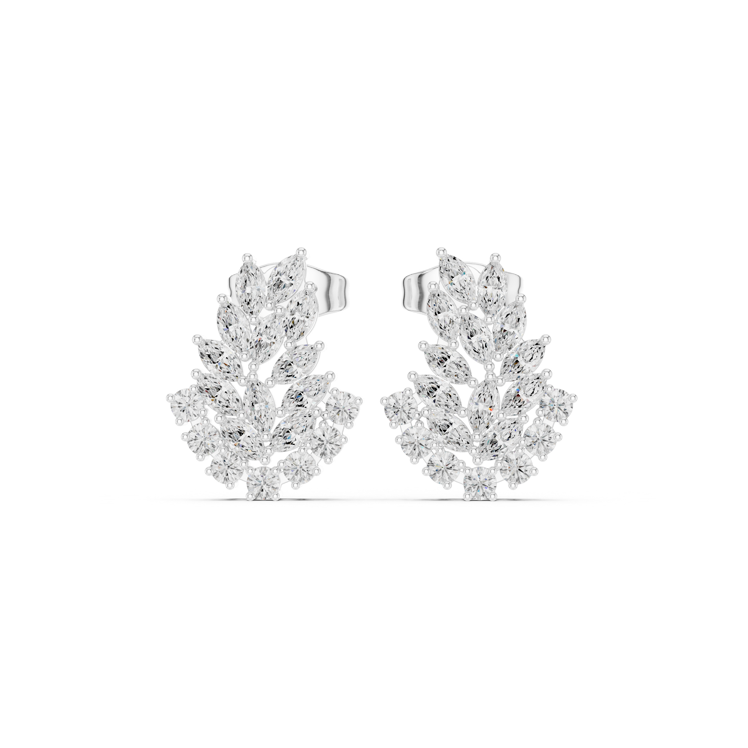 Leaf Cluster CZ Earrings in 925 Sterling Silver – 0.80 Ct TW