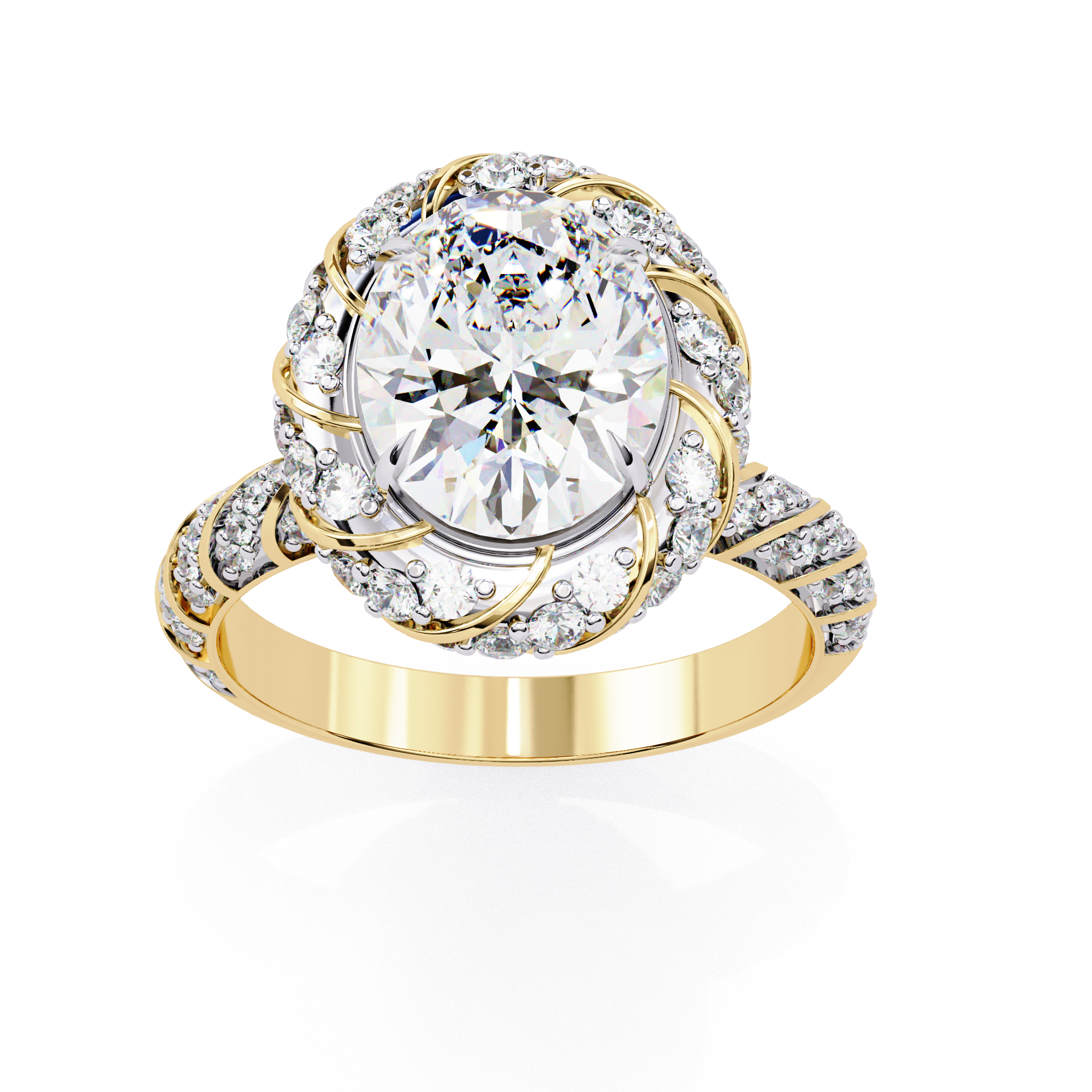 Oval & Round CZ Halo Ring in 925 Sterling Silver – 3.21 Ct TW