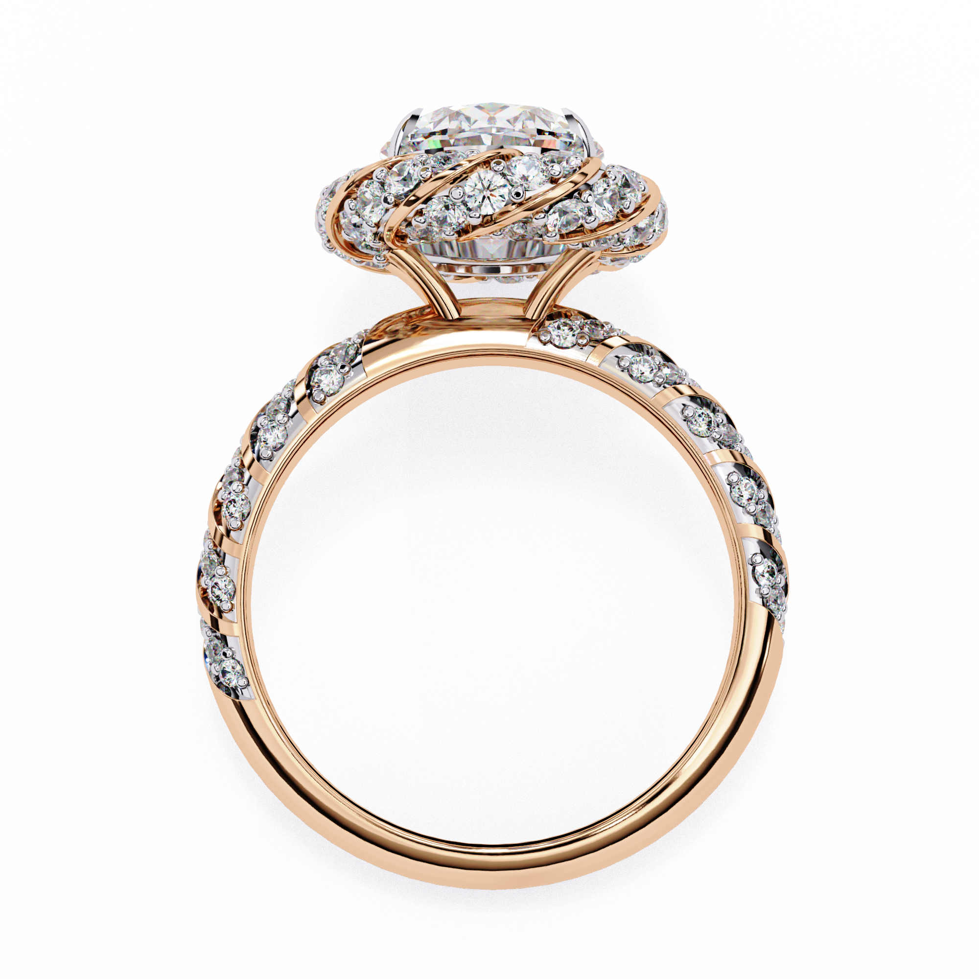 Oval & Round CZ Halo Ring in 925 Sterling Silver – 3.21 Ct TW