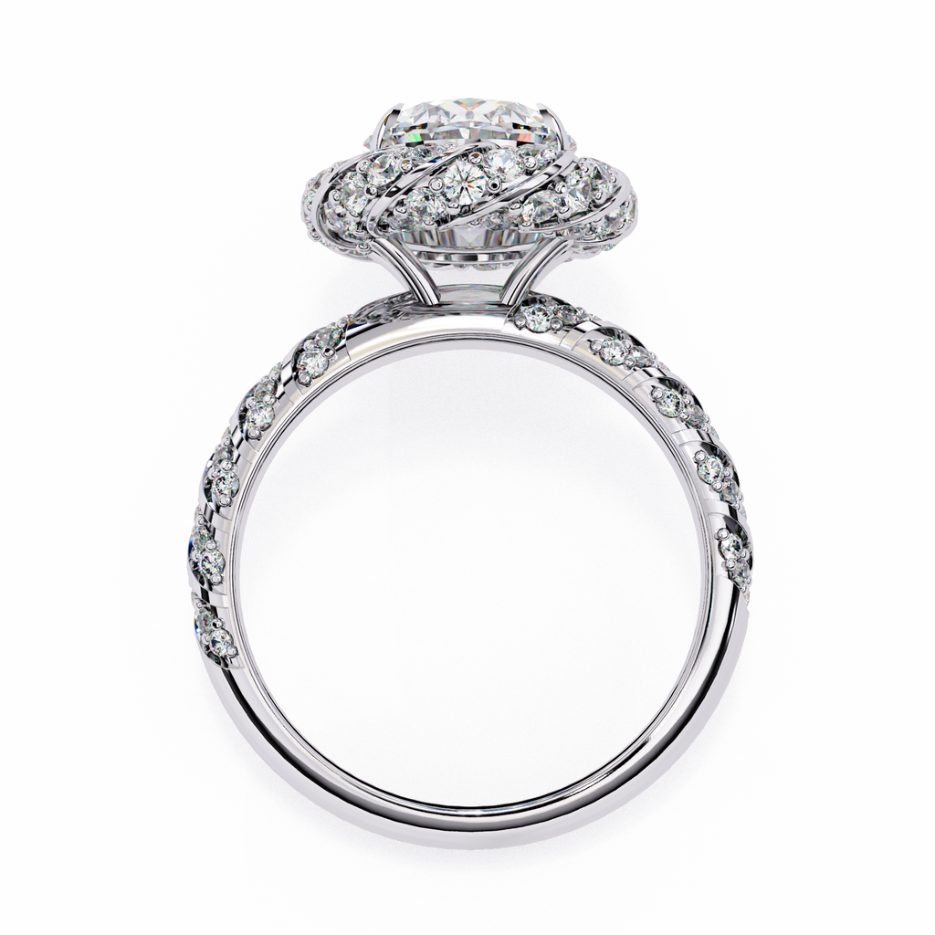 Oval & Round CZ Halo Ring in 925 Sterling Silver – 3.21 Ct TW