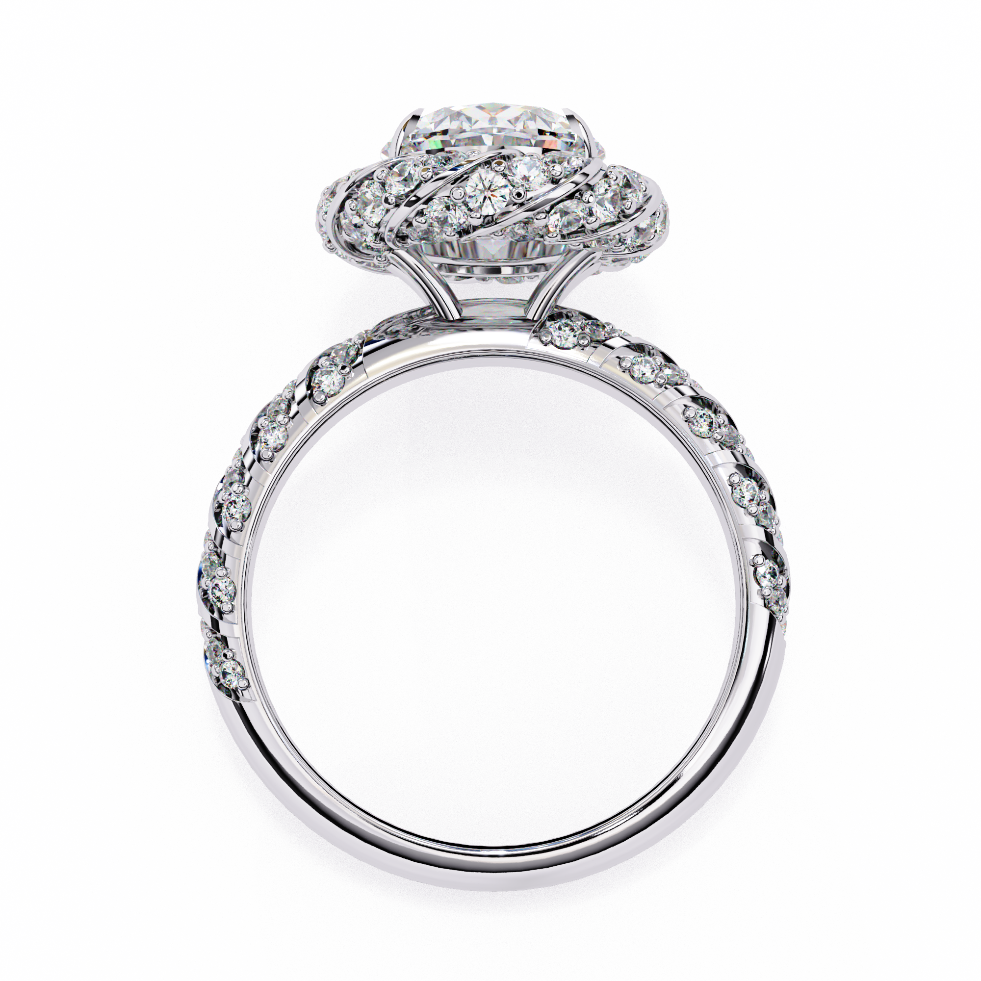 Oval & Round CZ Halo Ring in 925 Sterling Silver – 3.21 Ct TW