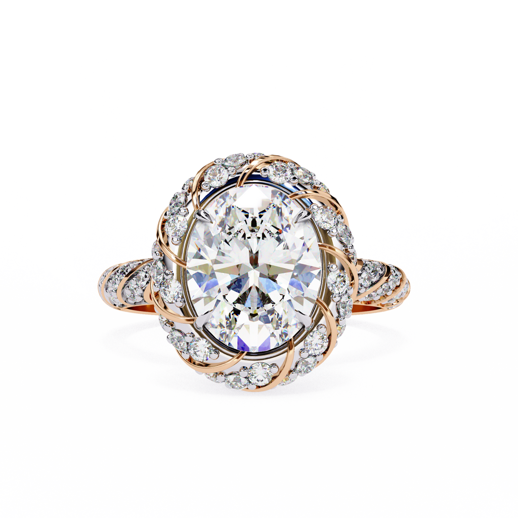Oval & Round CZ Halo Ring in 925 Sterling Silver – 3.21 Ct TW