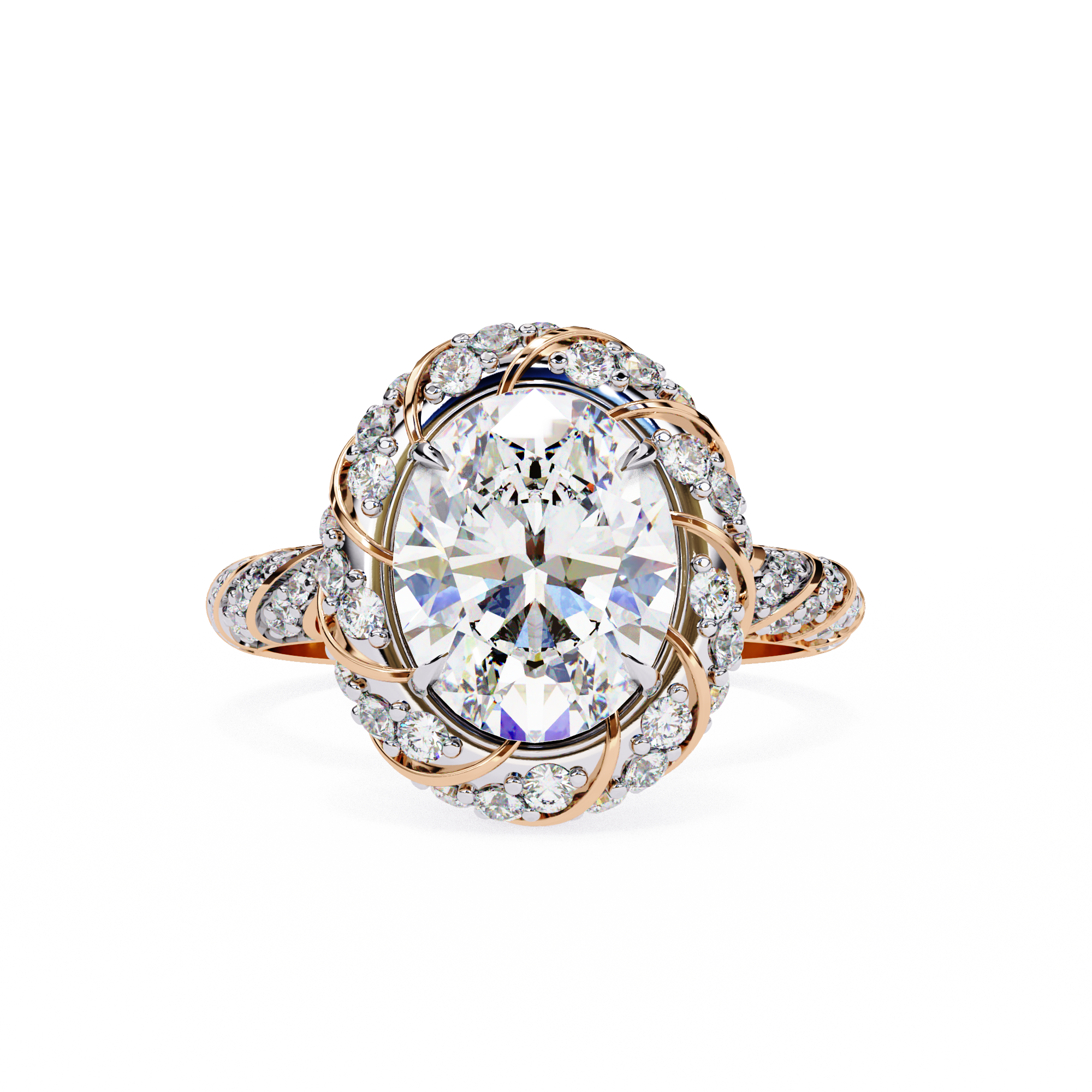 Oval & Round CZ Halo Ring in 925 Sterling Silver – 3.21 Ct TW