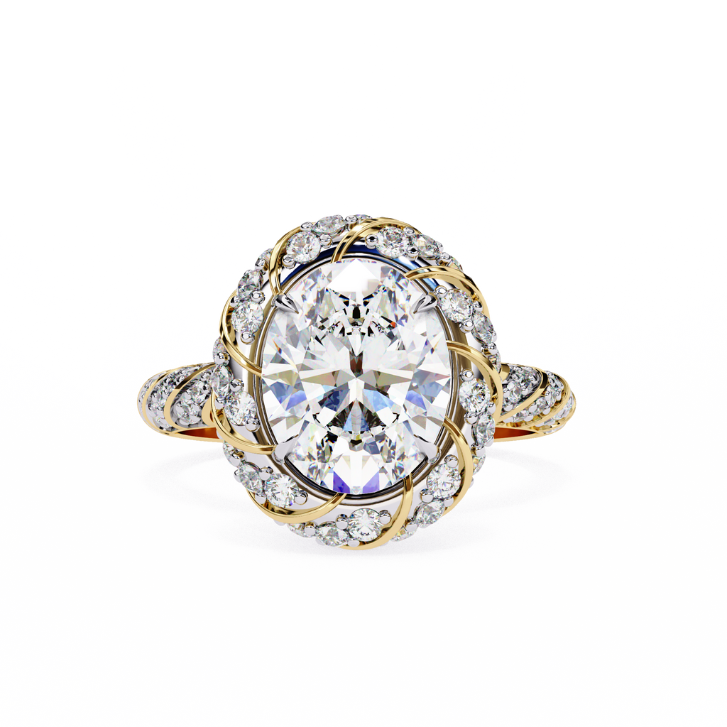 Oval & Round CZ Halo Ring in 925 Sterling Silver – 3.21 Ct TW