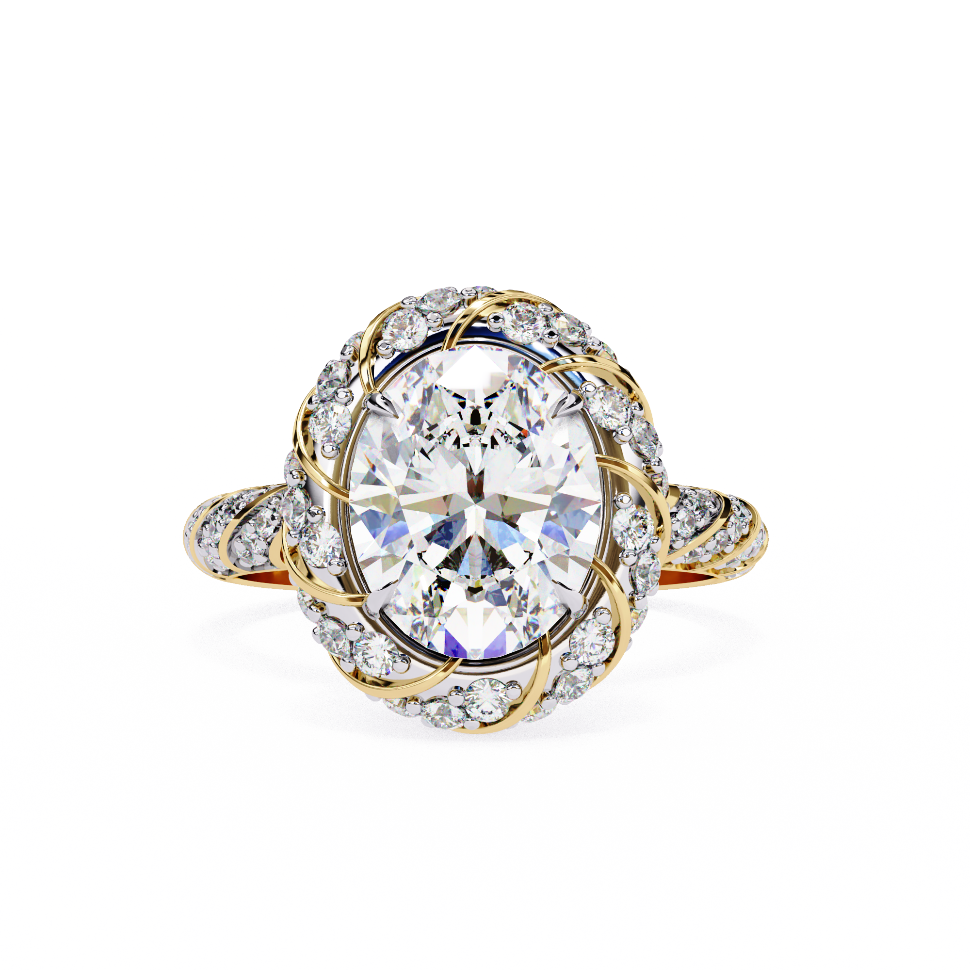 Oval & Round CZ Halo Ring in 925 Sterling Silver – 3.21 Ct TW