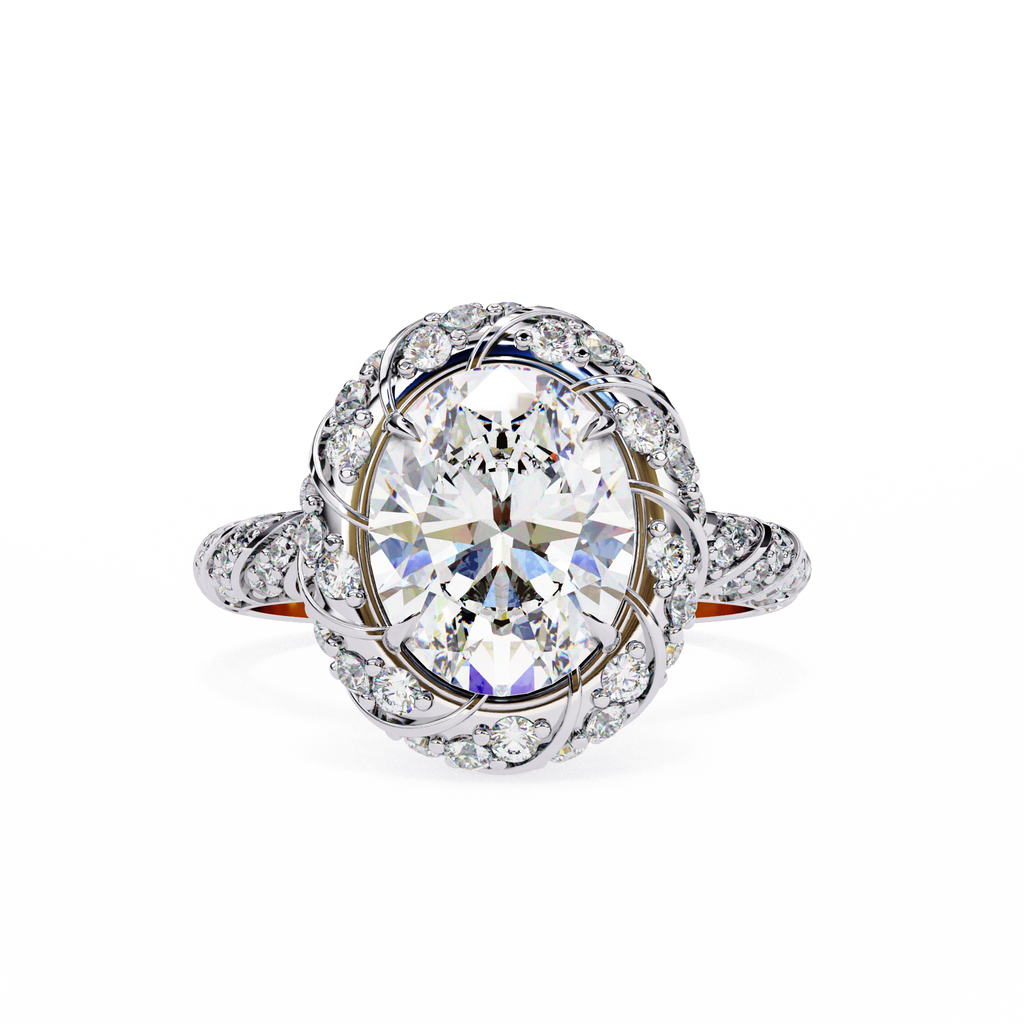 Oval & Round CZ Halo Ring in 925 Sterling Silver – 3.21 Ct TW