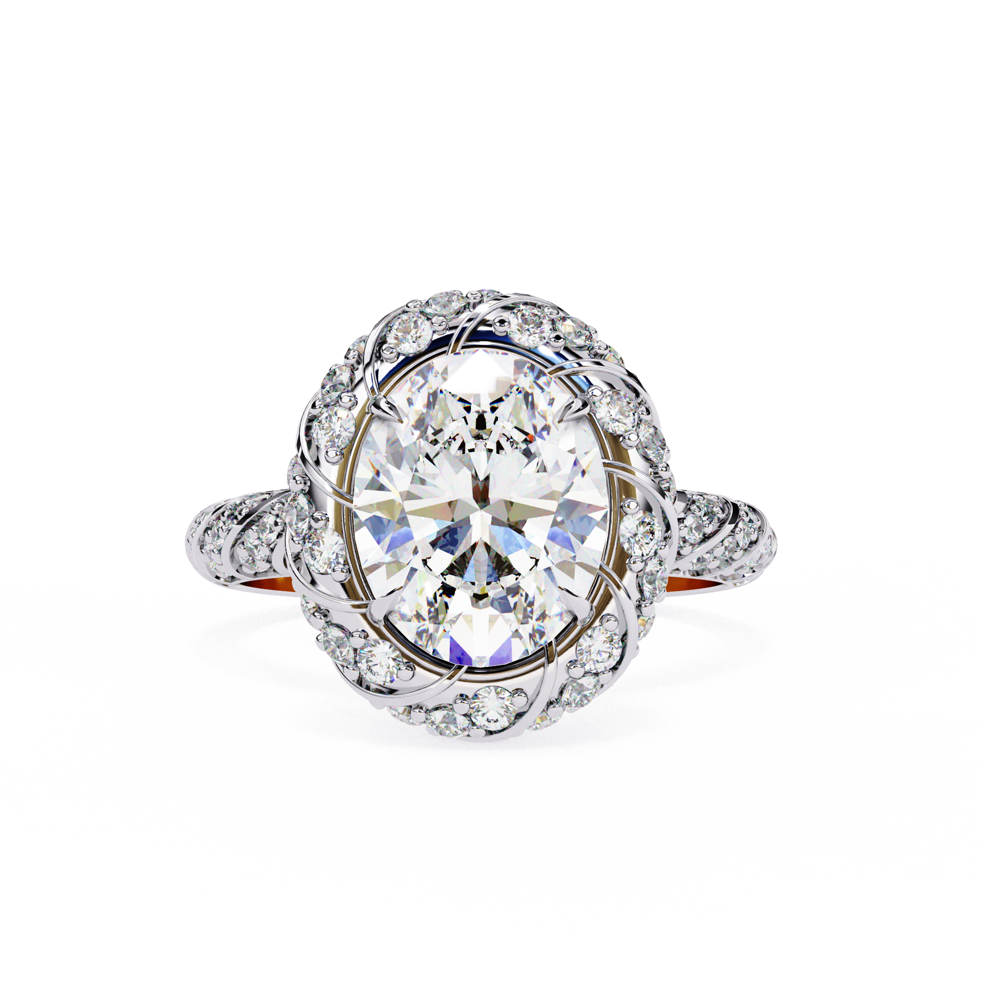Oval & Round CZ Halo Ring in 925 Sterling Silver – 3.21 Ct TW