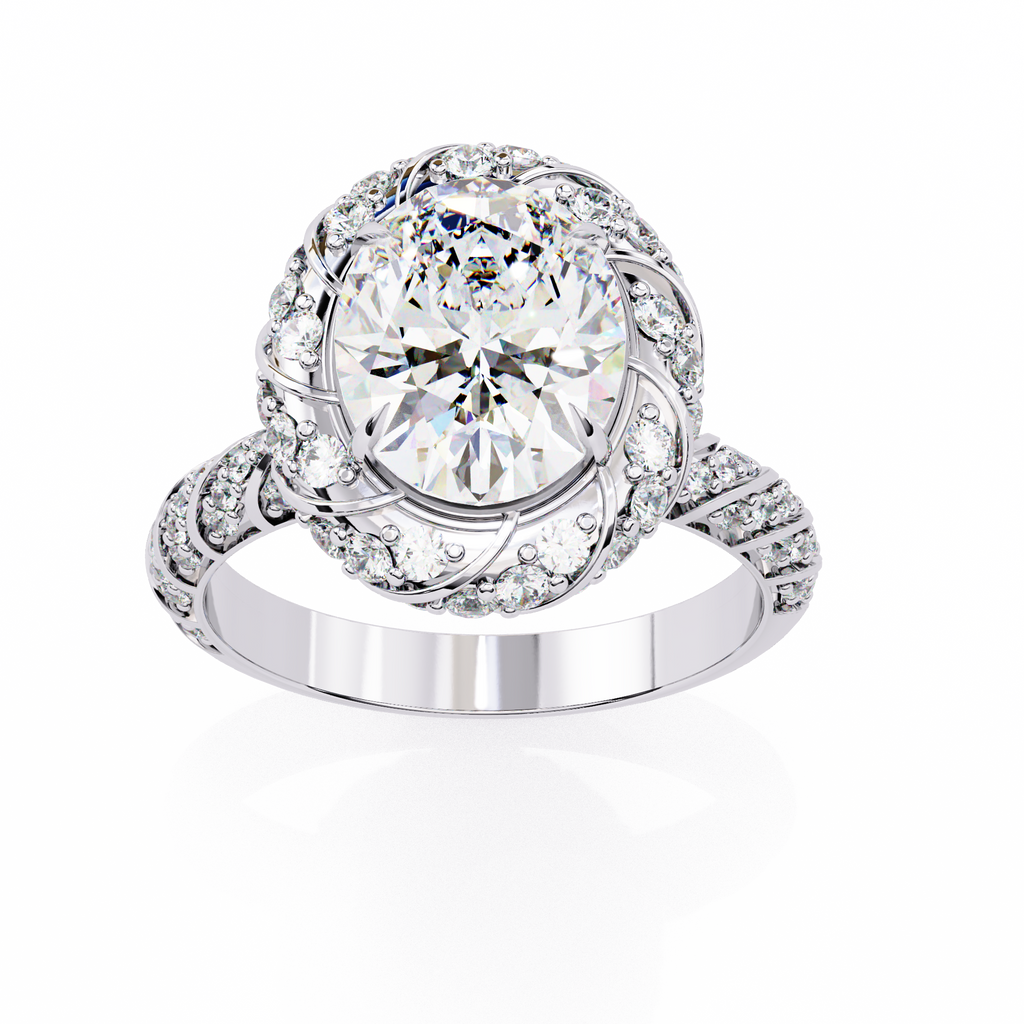 Oval & Round CZ Halo Ring in 925 Sterling Silver – 3.21 Ct TW