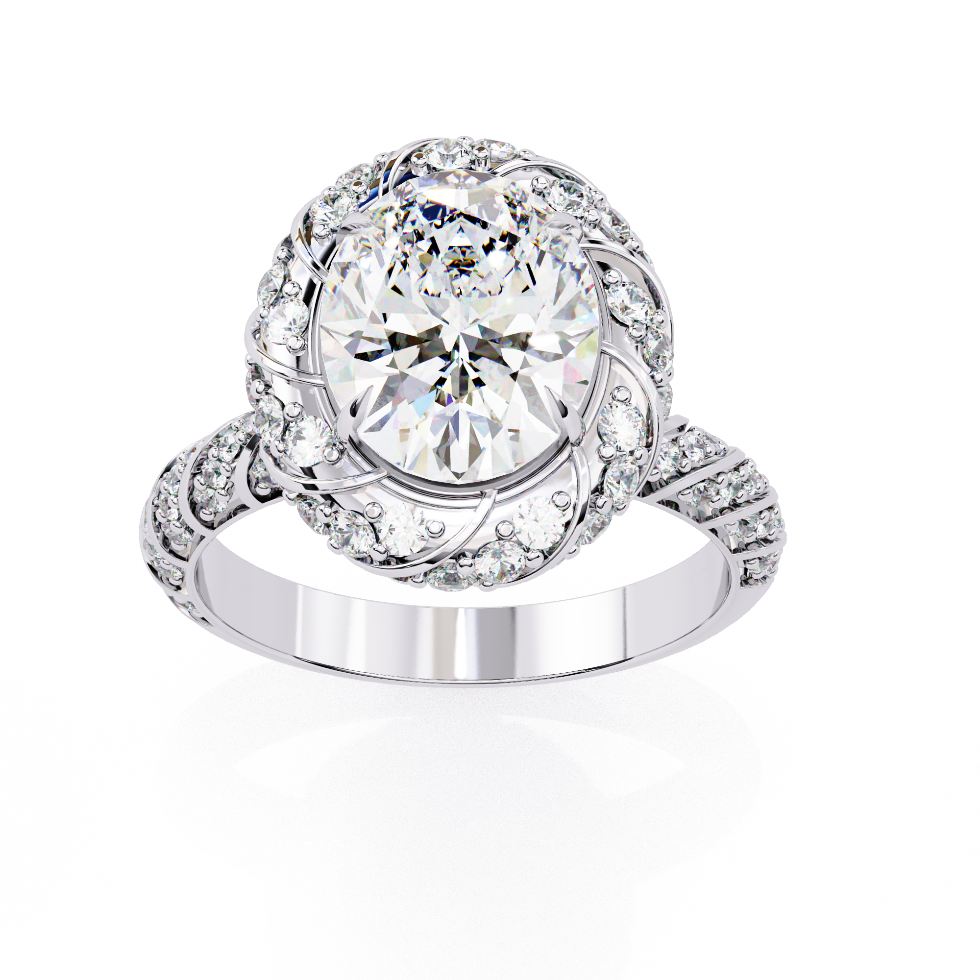 Oval & Round CZ Halo Ring in 925 Sterling Silver – 3.21 Ct TW