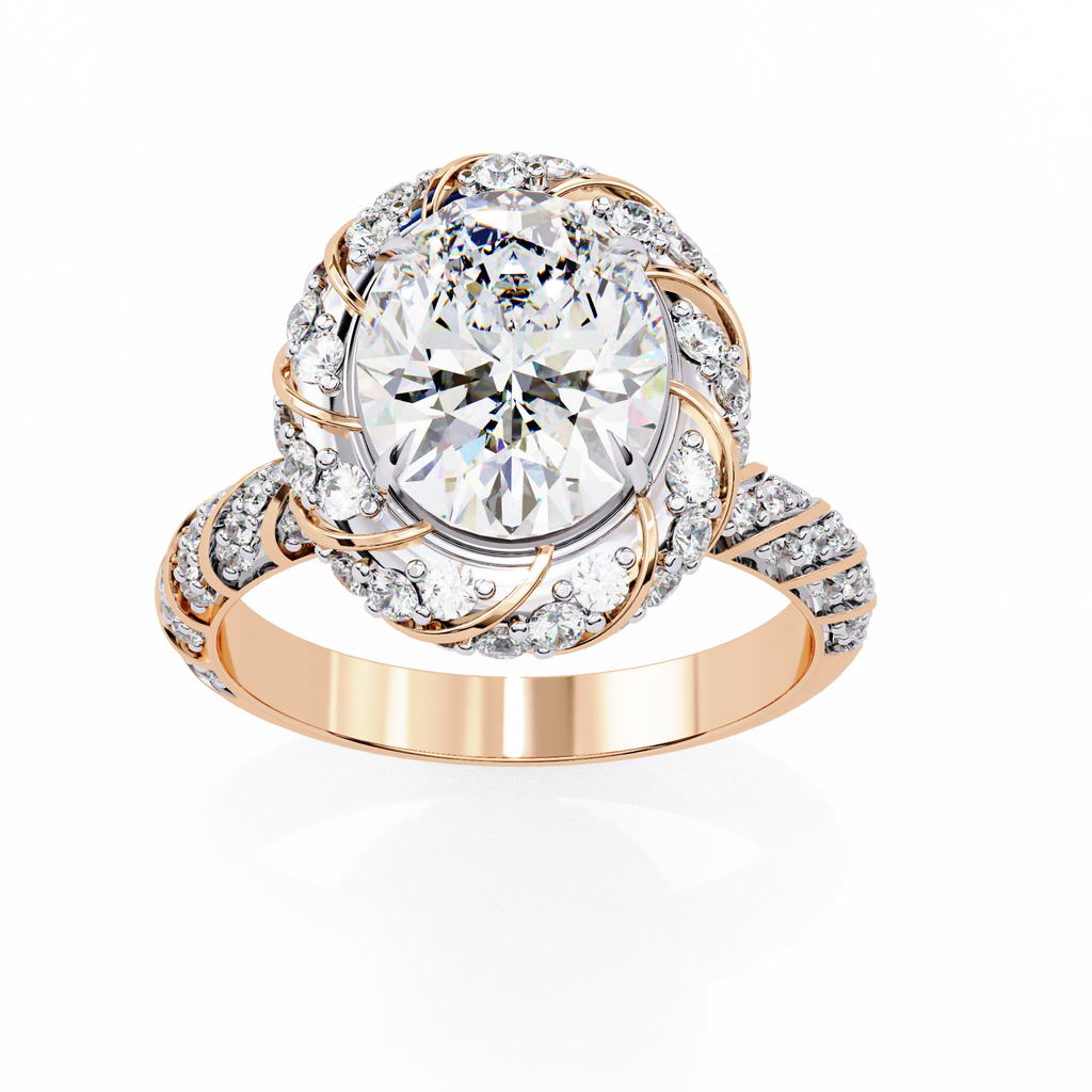 Oval & Round CZ Halo Ring in 925 Sterling Silver – 3.21 Ct TW