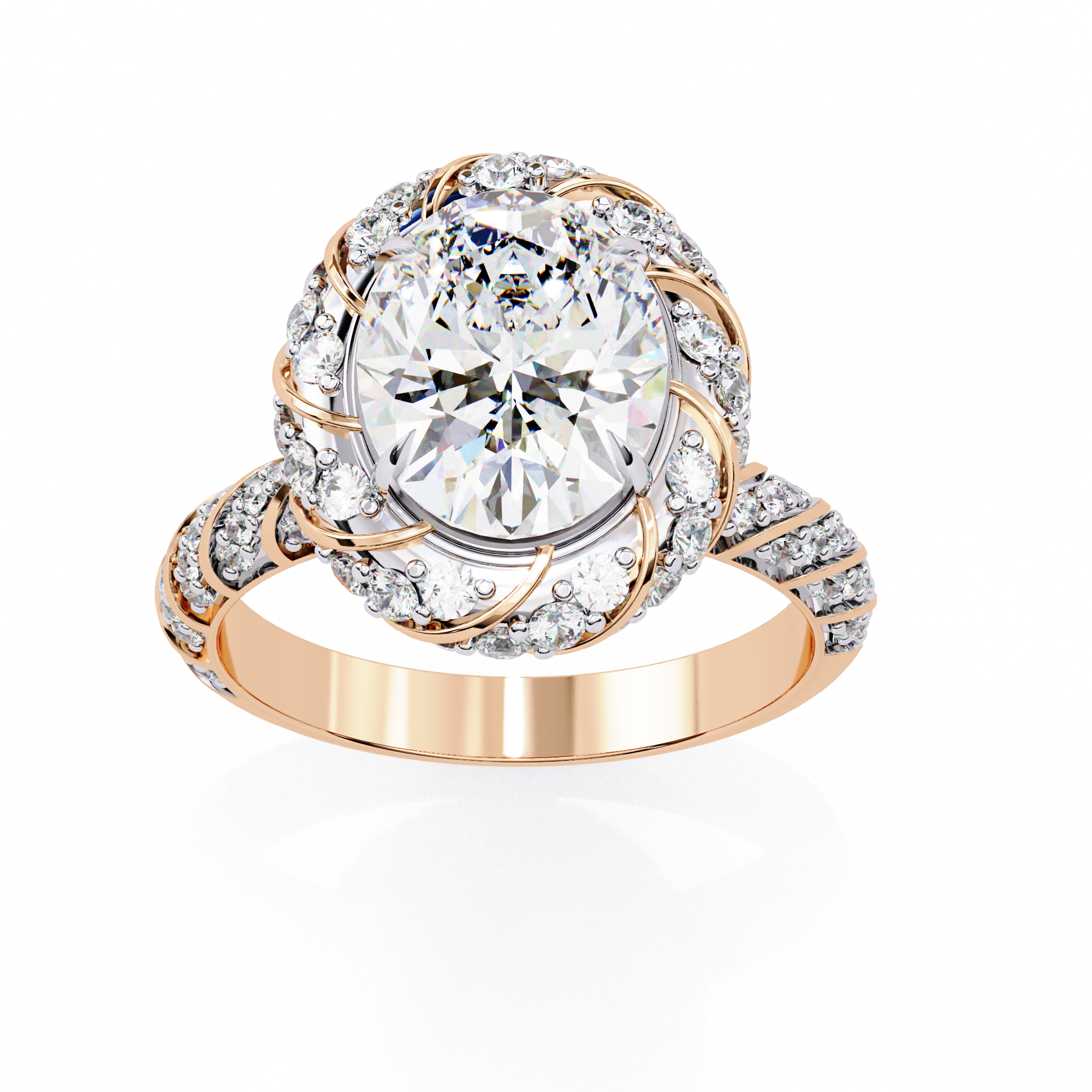 Oval & Round CZ Halo Ring in 925 Sterling Silver – 3.21 Ct TW