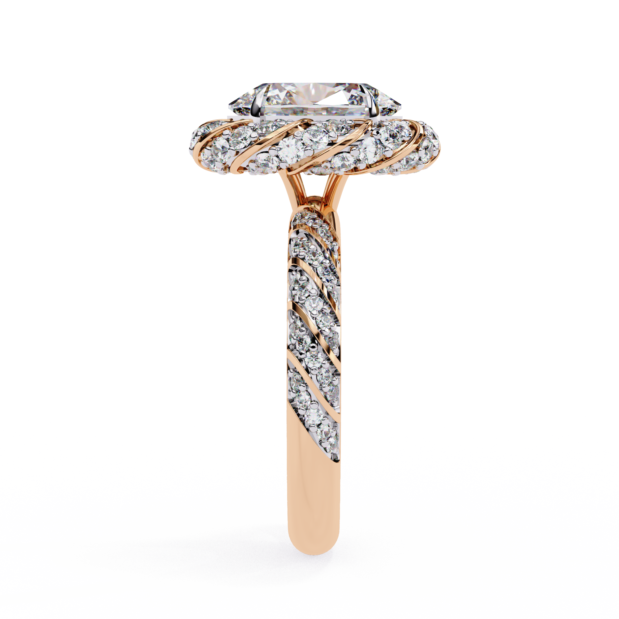 Oval & Round CZ Halo Ring in 925 Sterling Silver – 3.21 Ct TW