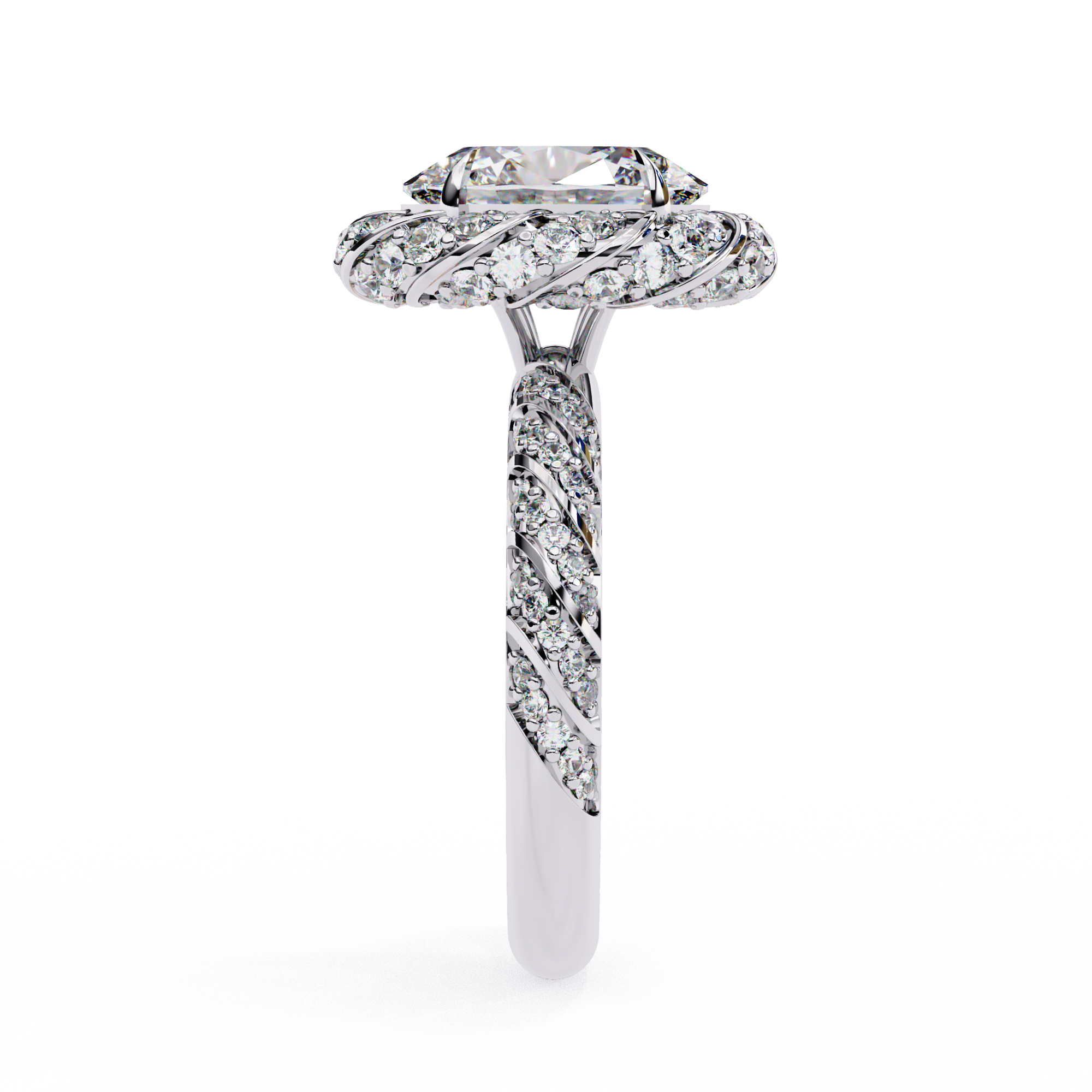 Oval & Round CZ Halo Ring in 925 Sterling Silver – 3.21 Ct TW