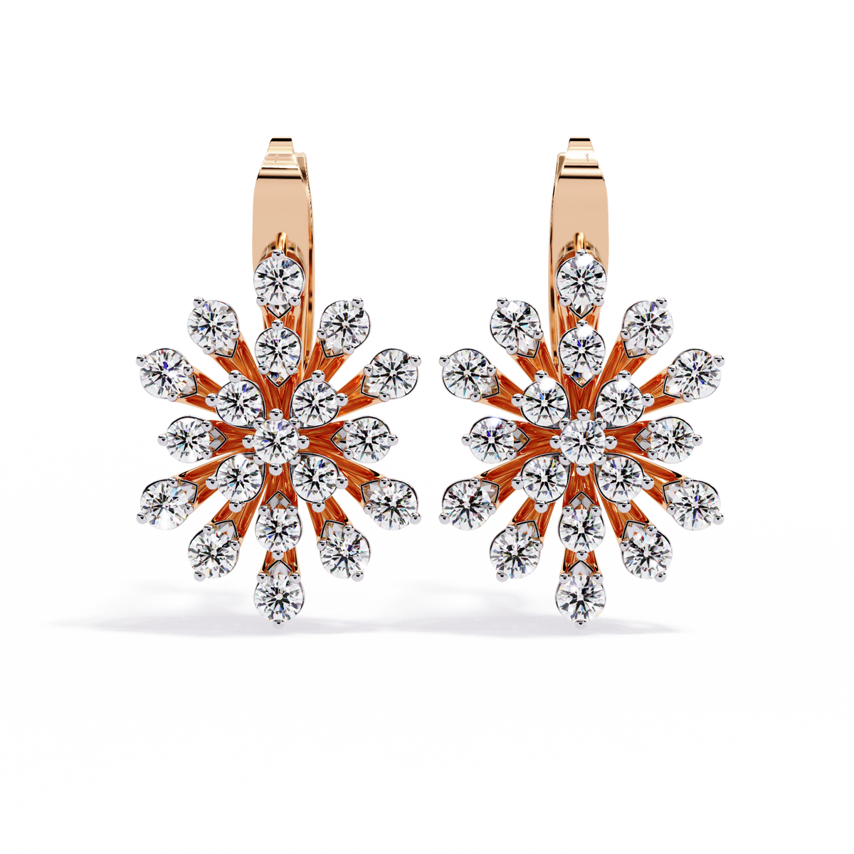Floral Diamond Cluster Drop Earrings – Elegant Gold Dangle Design