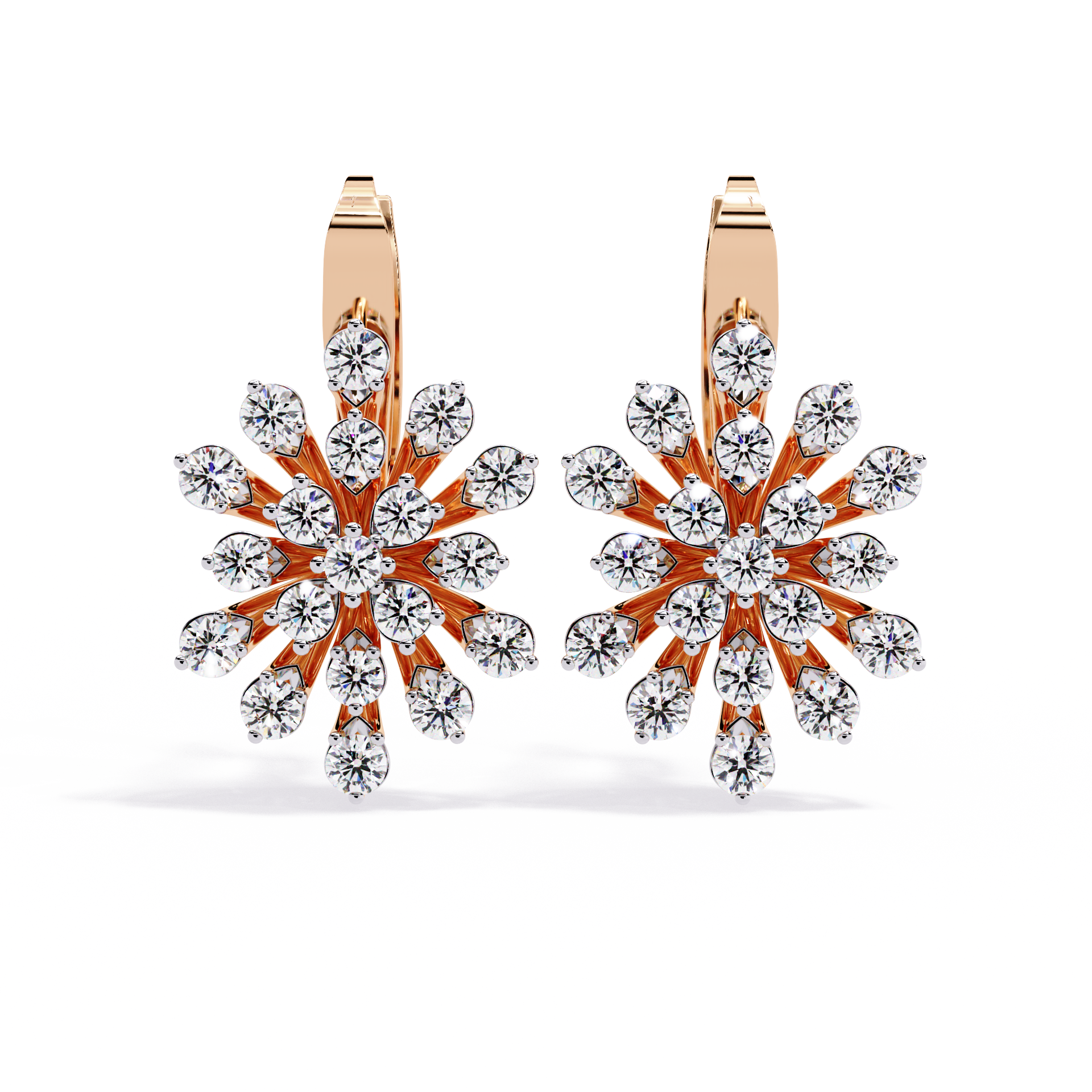 Floral Diamond Cluster Drop Earrings – Elegant Gold Dangle Design