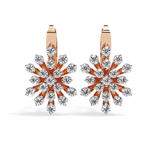 Floral Diamond Cluster Drop Earrings – Elegant Gold Dangle Design