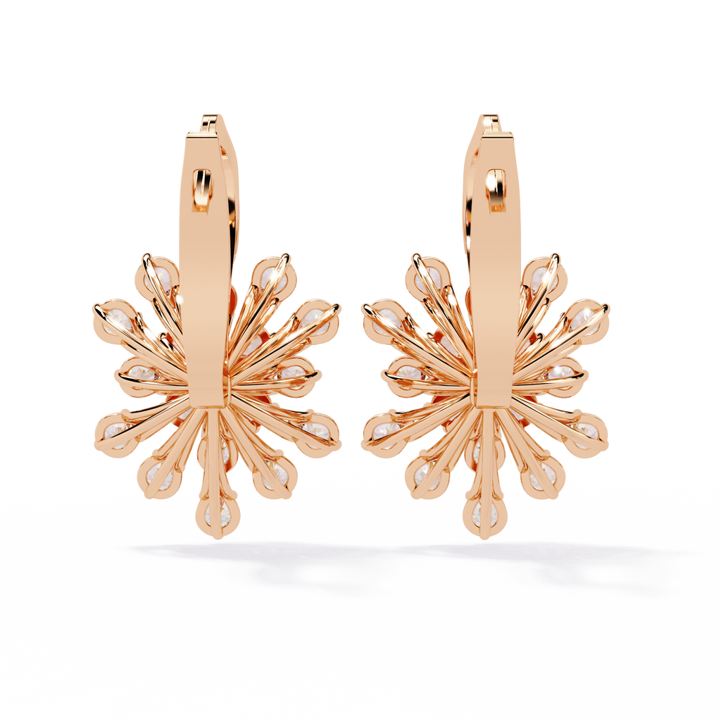 Floral Diamond Cluster Drop Earrings – Elegant Gold Dangle Design