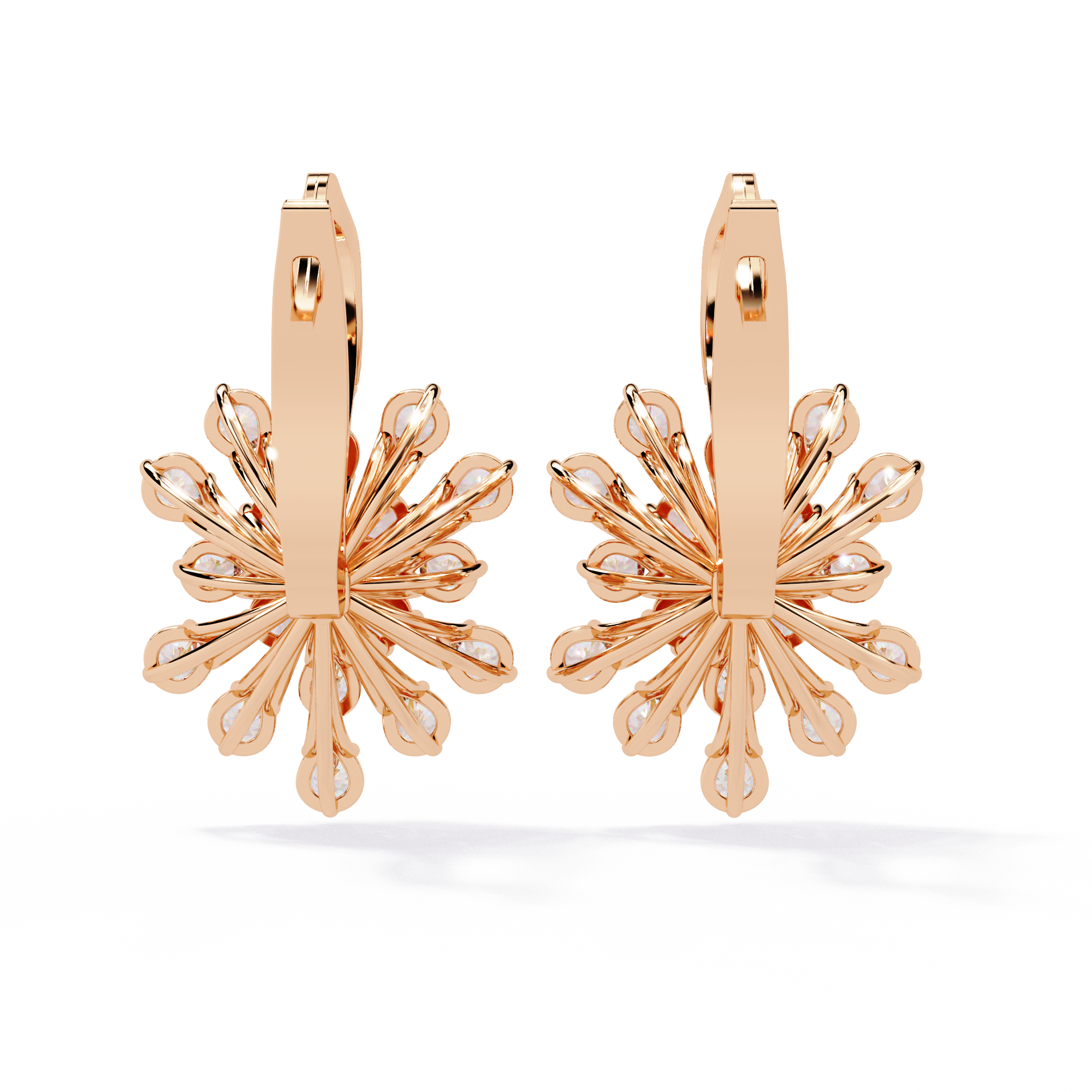 Floral Diamond Cluster Drop Earrings – Elegant Gold Dangle Design