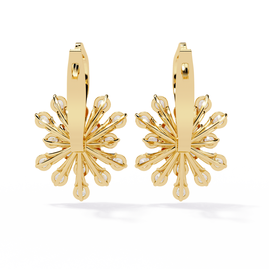 Floral Diamond Cluster Drop Earrings – Elegant Gold Dangle Design