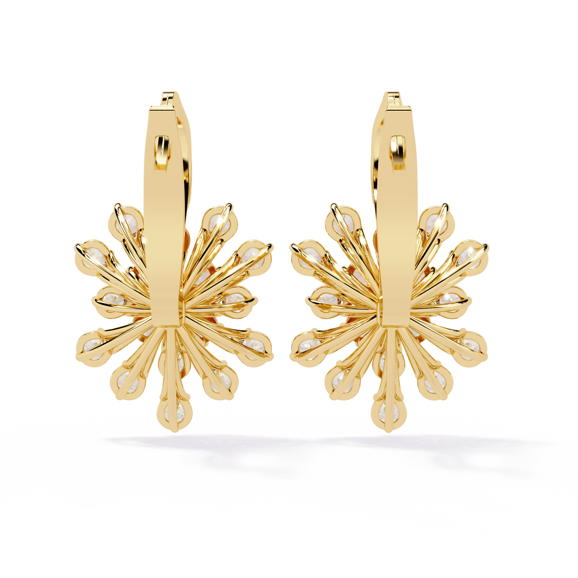 Floral Diamond Cluster Drop Earrings – Elegant Gold Dangle Design