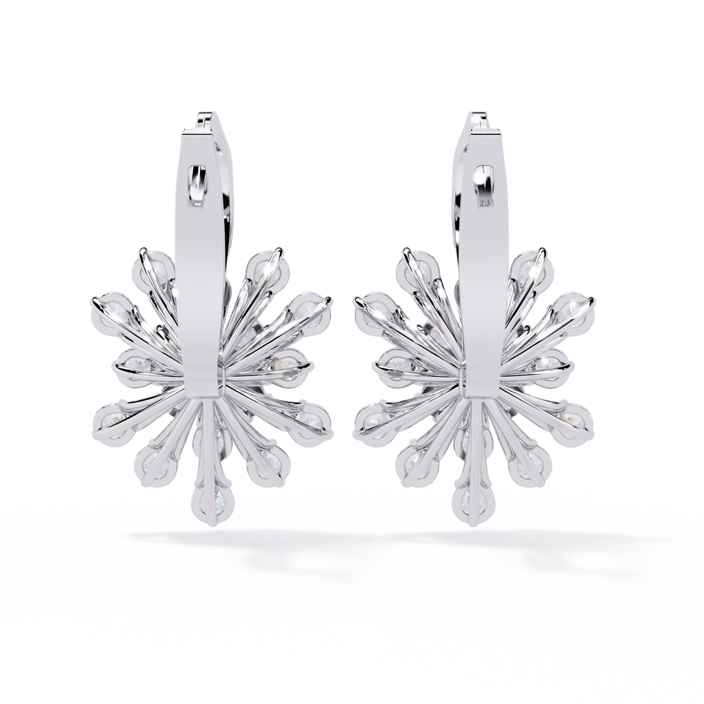 Floral Diamond Cluster Drop Earrings – Elegant Gold Dangle Design