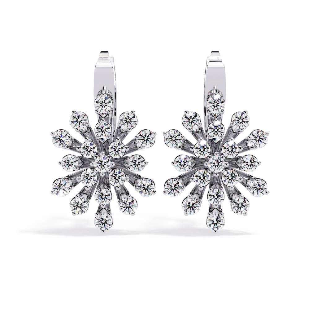 Floral Diamond Cluster Drop Earrings – Elegant Gold Dangle Design