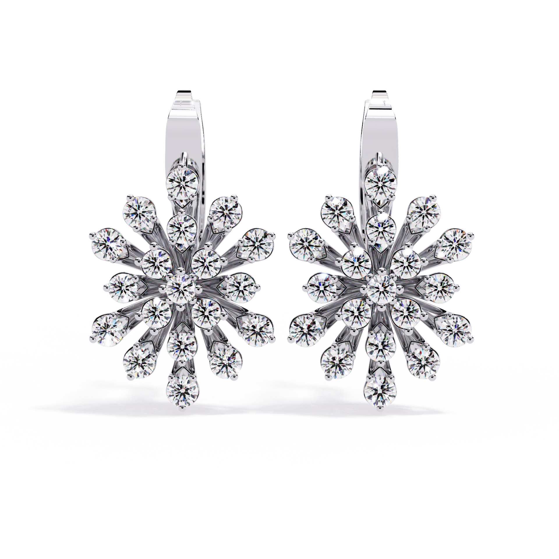 Floral Diamond Cluster Drop Earrings – Elegant Gold Dangle Design