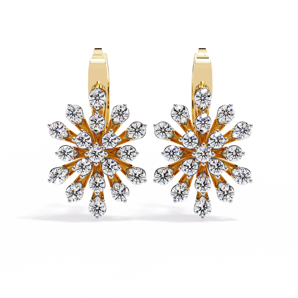 Floral Diamond Cluster Drop Earrings – Elegant Gold Dangle Design