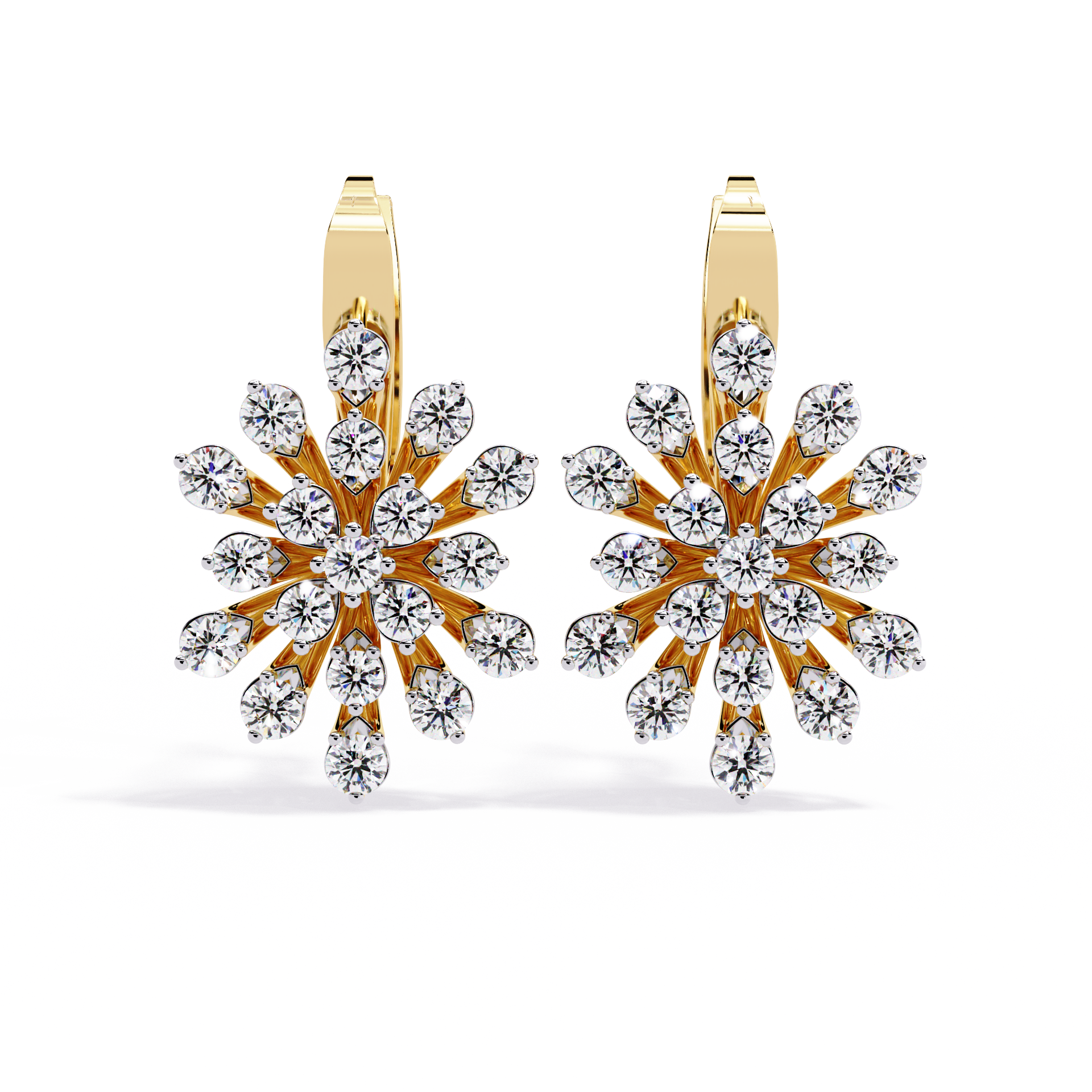 Floral Diamond Cluster Drop Earrings – Elegant Gold Dangle Design