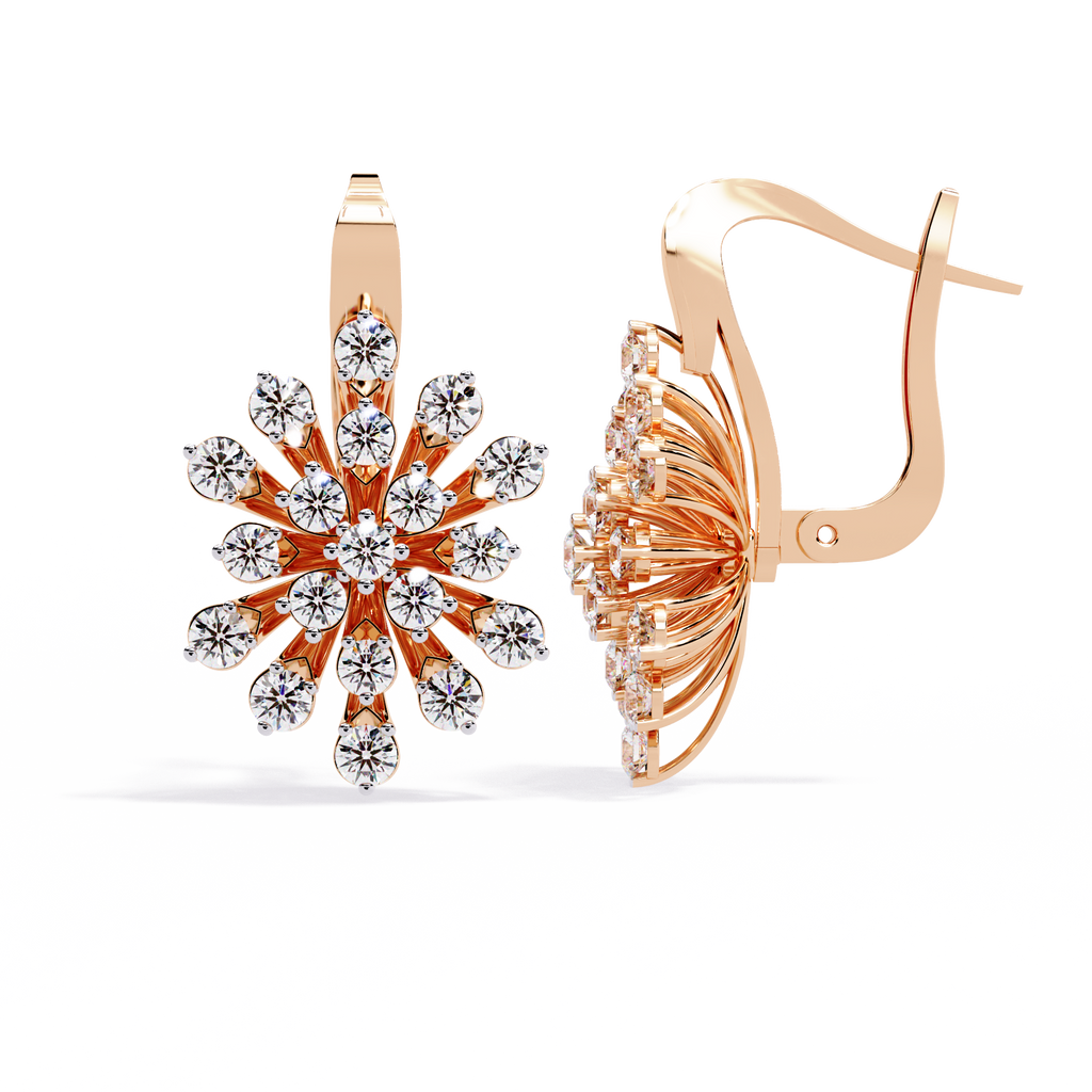 Floral Diamond Cluster Drop Earrings – Elegant Gold Dangle Design