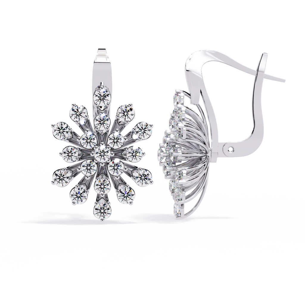 Floral Diamond Cluster Drop Earrings – Elegant Gold Dangle Design