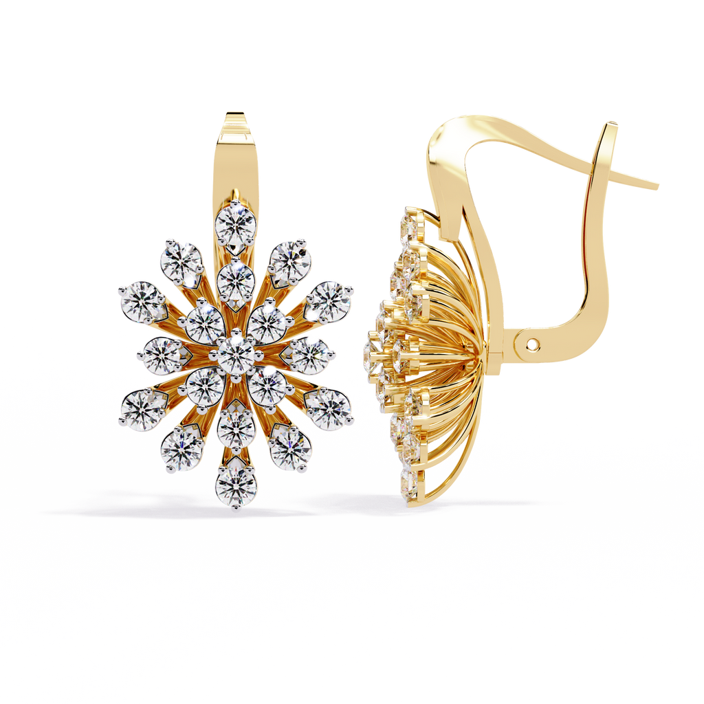 Floral Diamond Cluster Drop Earrings – Elegant Gold Dangle Design