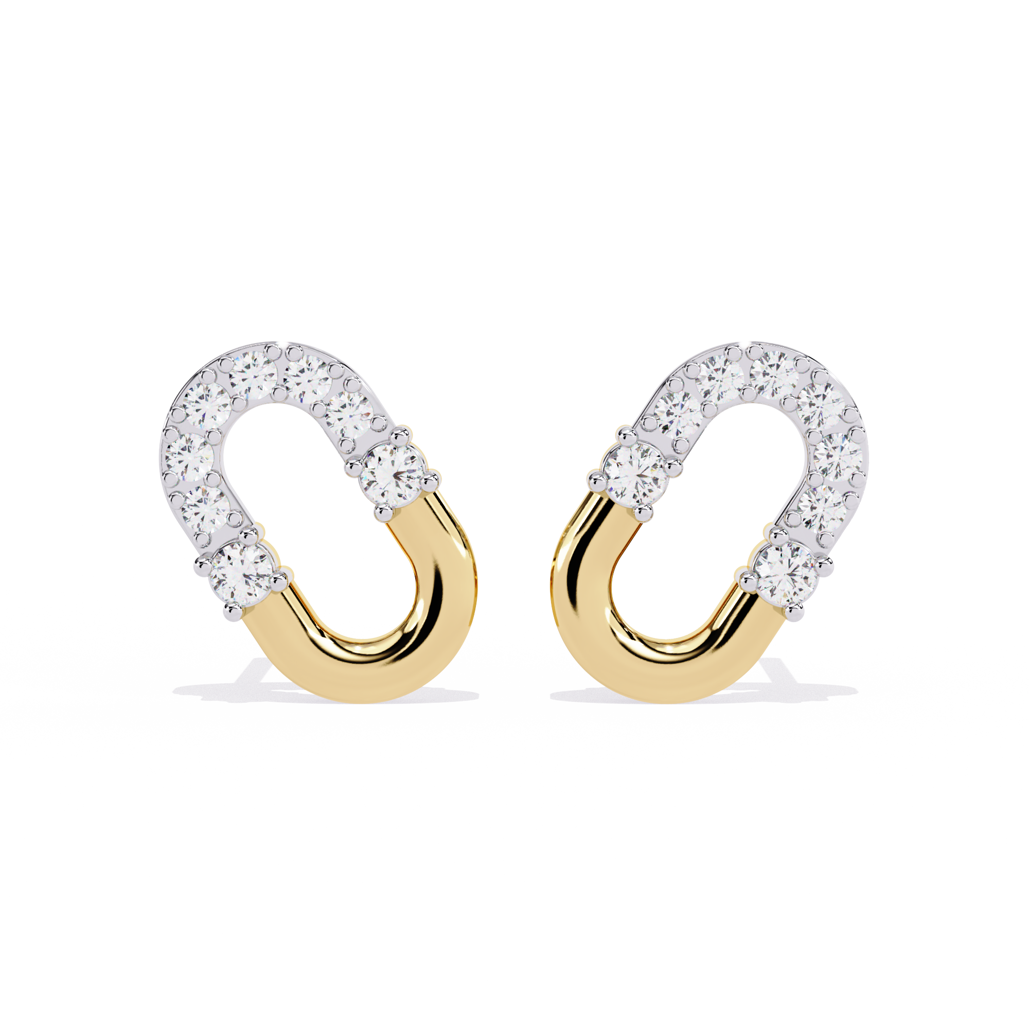 Oval Hoop Stud Earrings – 925 Sterling Silver – Pave Round Stones