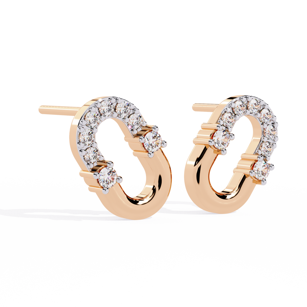 Oval Hoop Stud Earrings – 925 Sterling Silver – Pave Round Stones