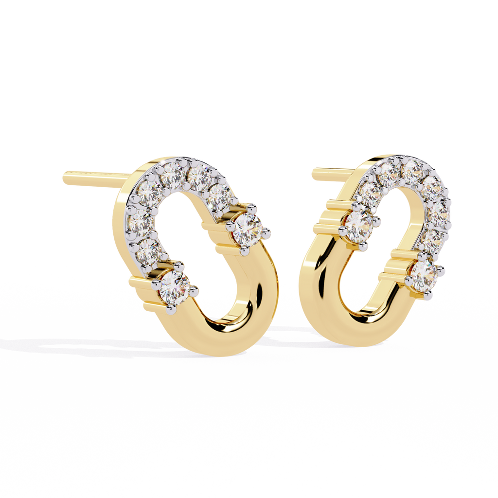 Oval Hoop Stud Earrings – 925 Sterling Silver – Pave Round Stones