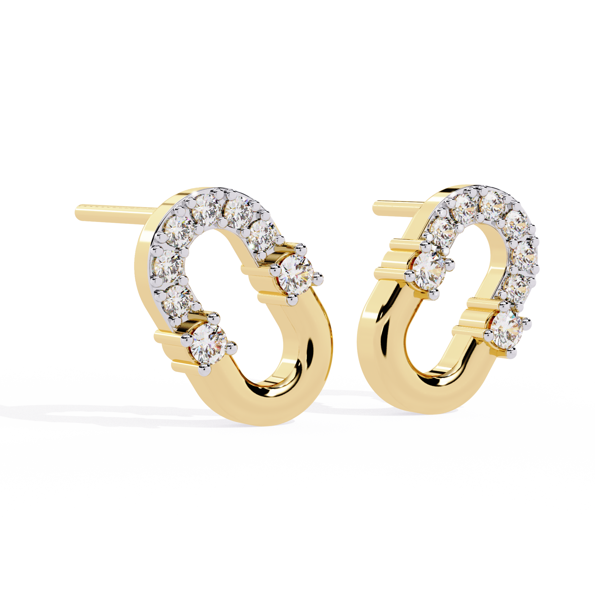 Oval Hoop Stud Earrings – 925 Sterling Silver – Pave Round Stones