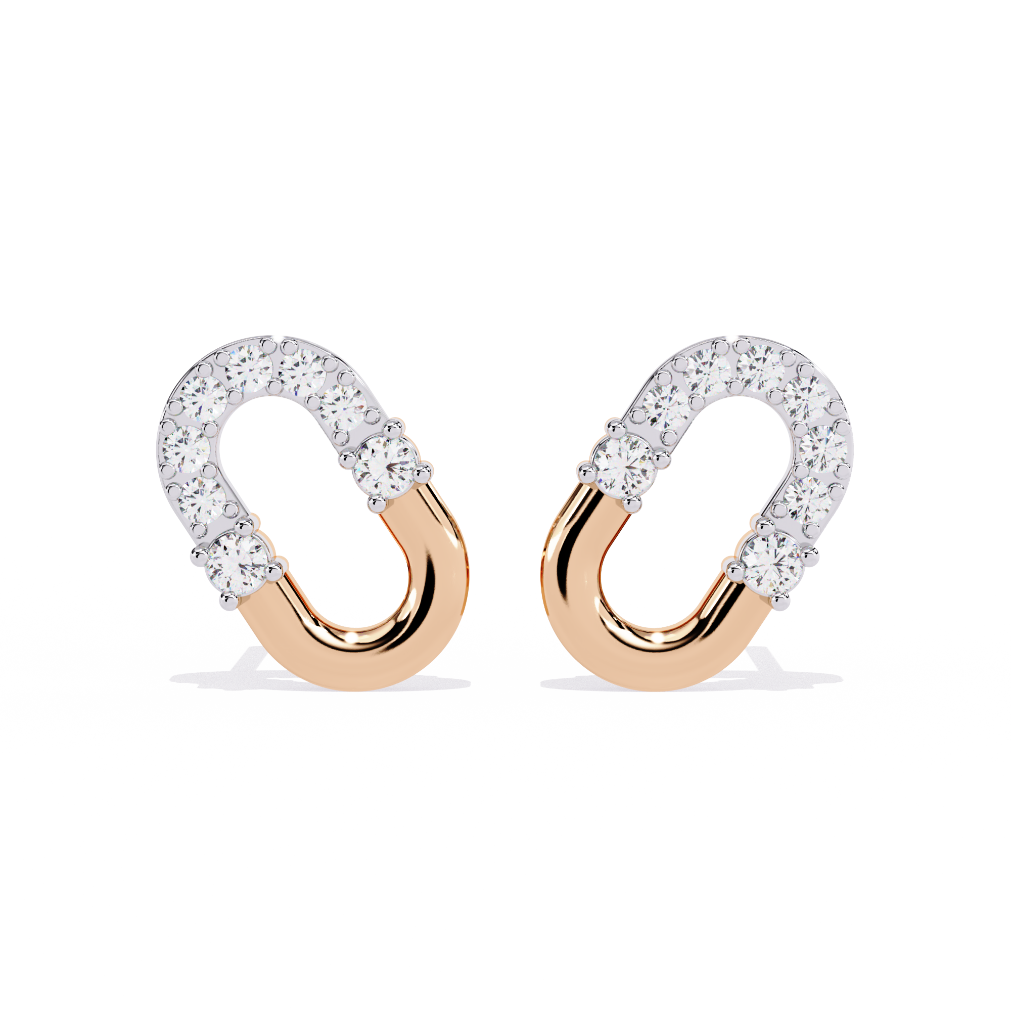Oval Hoop Stud Earrings – 925 Sterling Silver – Pave Round Stones