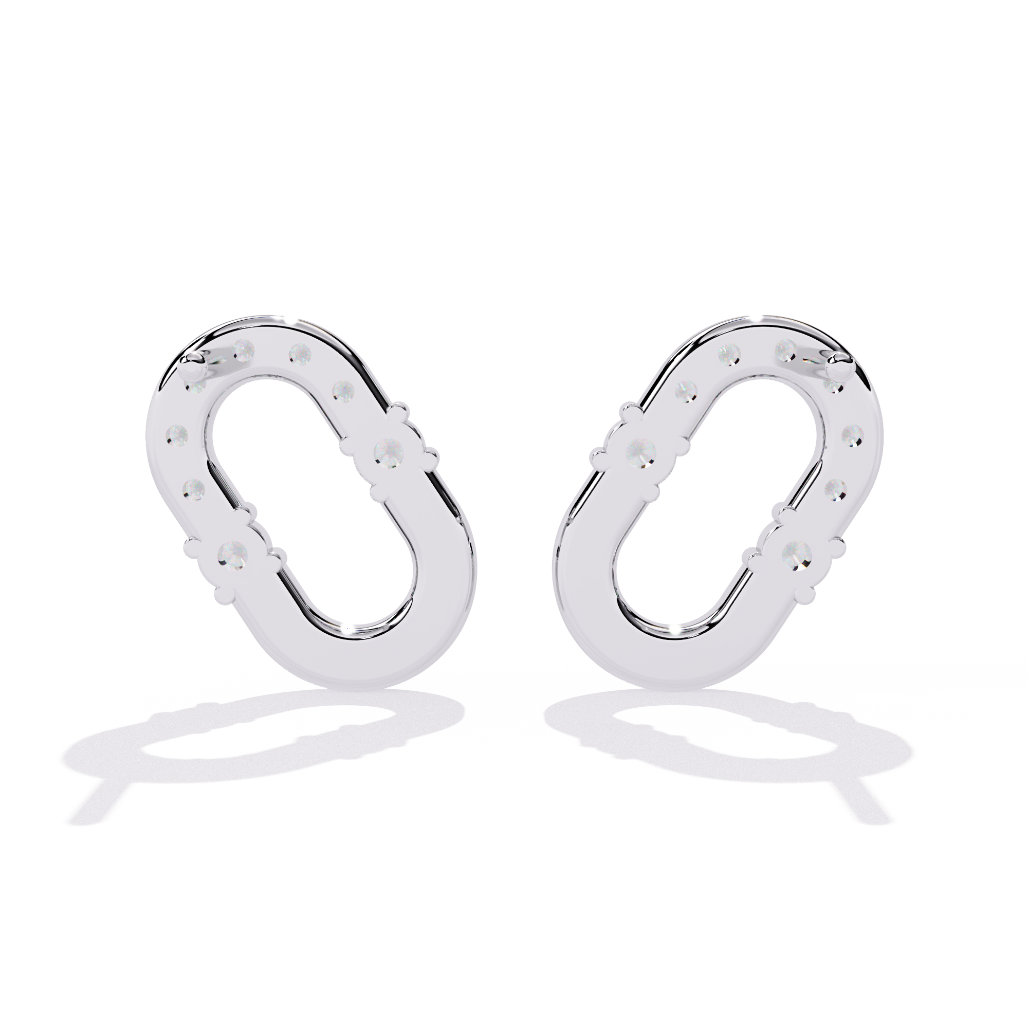 Oval Hoop Stud Earrings – 925 Sterling Silver – Pave Round Stones