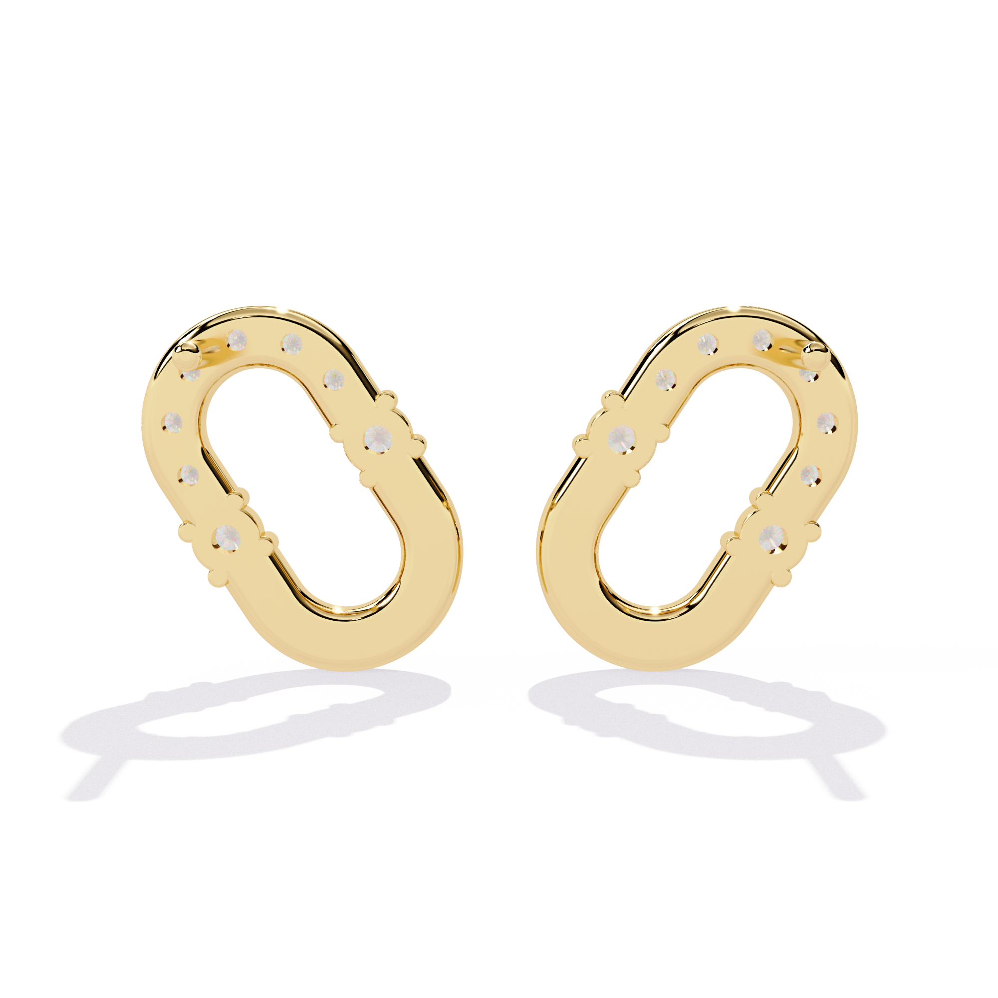 Oval Hoop Stud Earrings – 925 Sterling Silver – Pave Round Stones