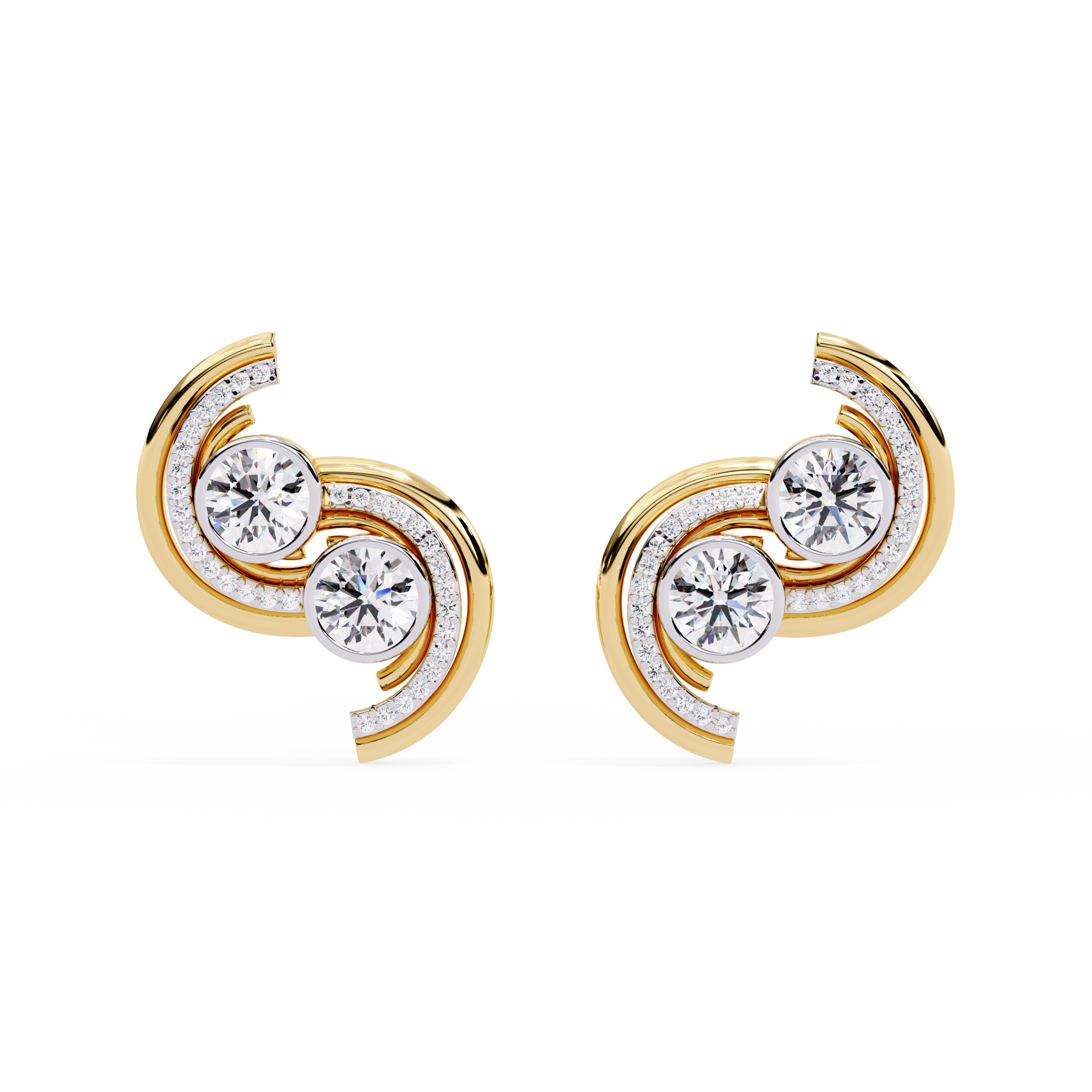 Swirl Halo Stud Earrings – Sterling Silver 925 with Round Cut CZ Stones