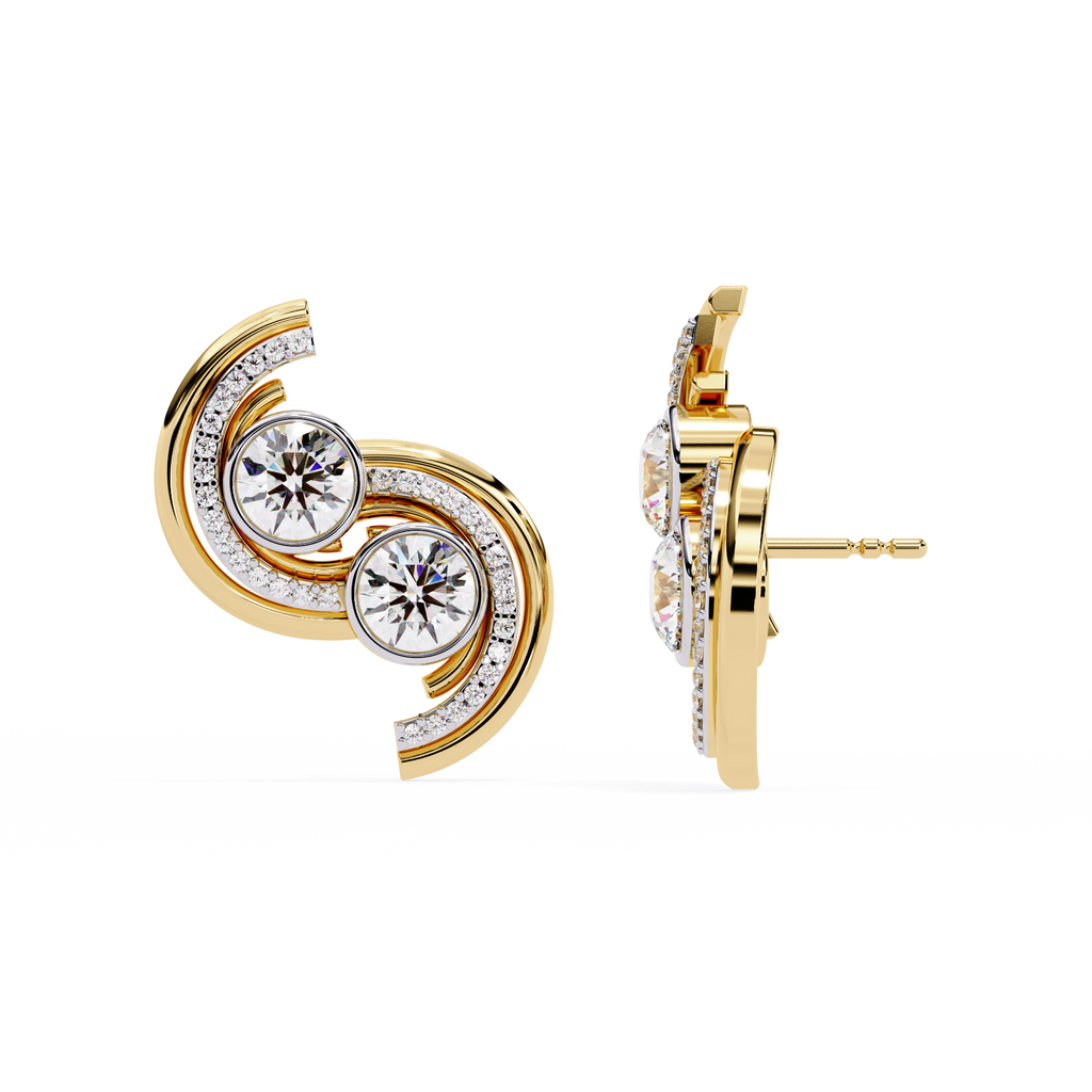 Swirl Halo Stud Earrings – Sterling Silver 925 with Round Cut CZ Stones