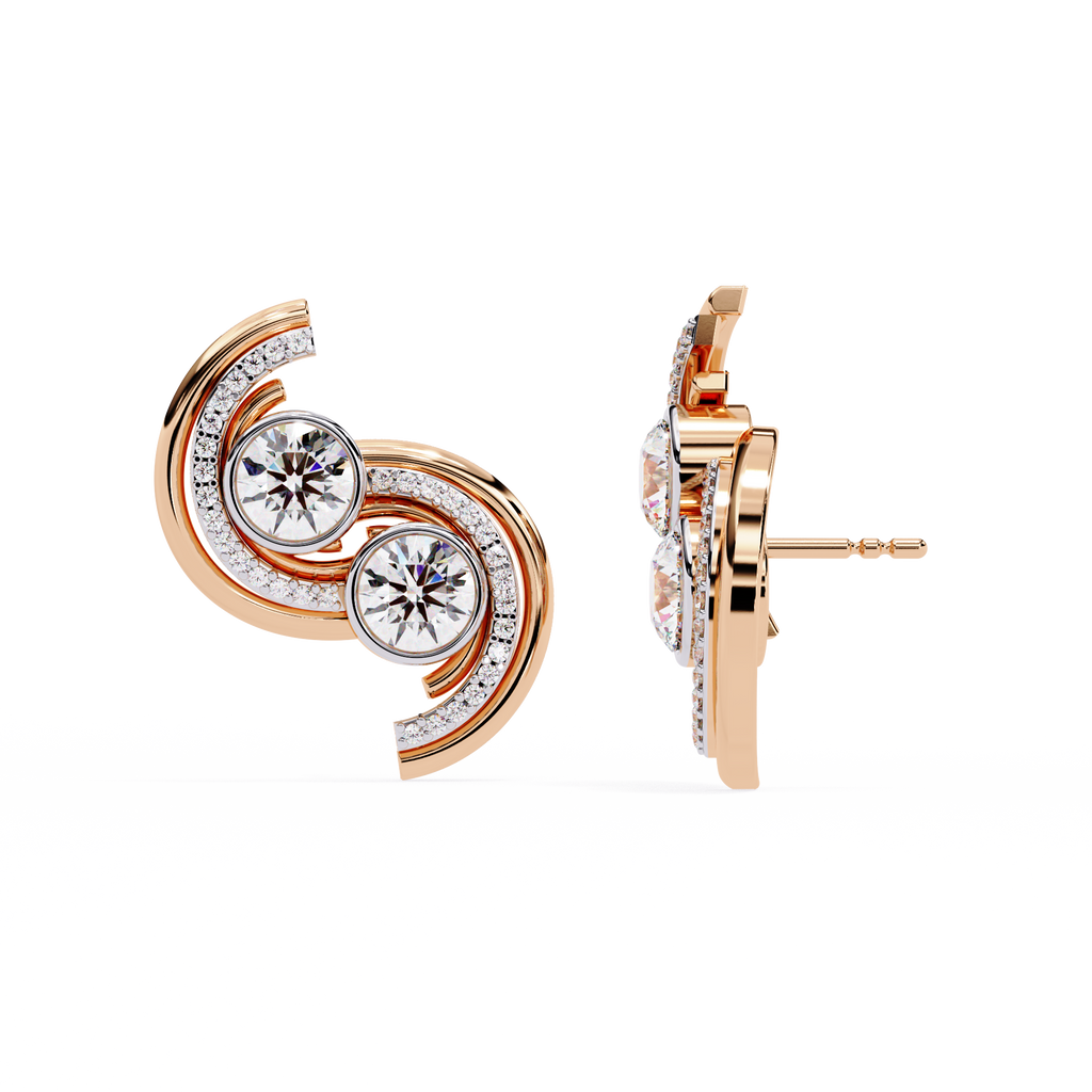 Swirl Halo Stud Earrings – Sterling Silver 925 with Round Cut CZ Stones