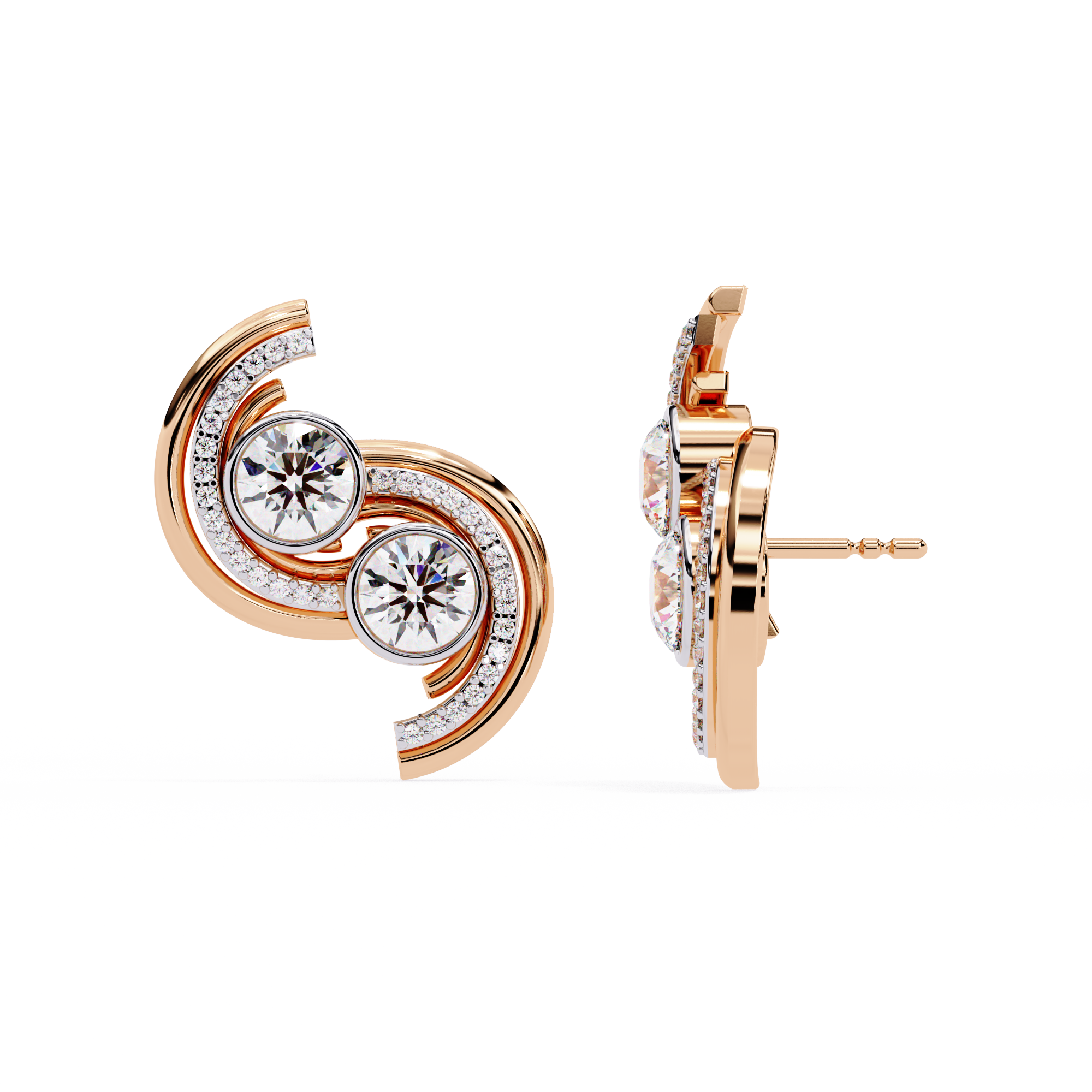Swirl Halo Stud Earrings – Sterling Silver 925 with Round Cut CZ Stones