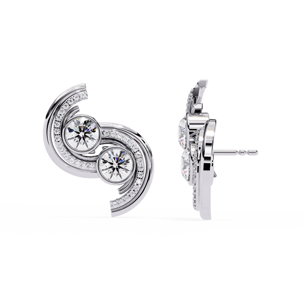 Swirl Halo Stud Earrings – Sterling Silver 925 with Round Cut CZ Stones